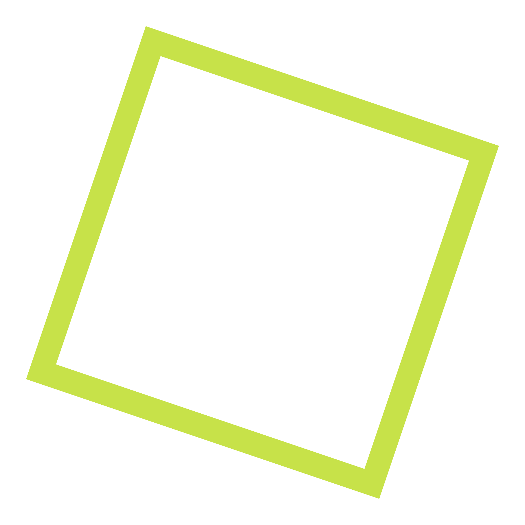 A tilted square with yellow-green border on a white background.