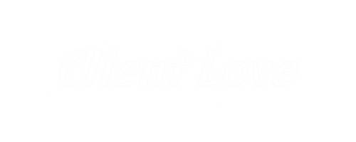 Text saying "Client Love" in a light, soft font on a white background.
