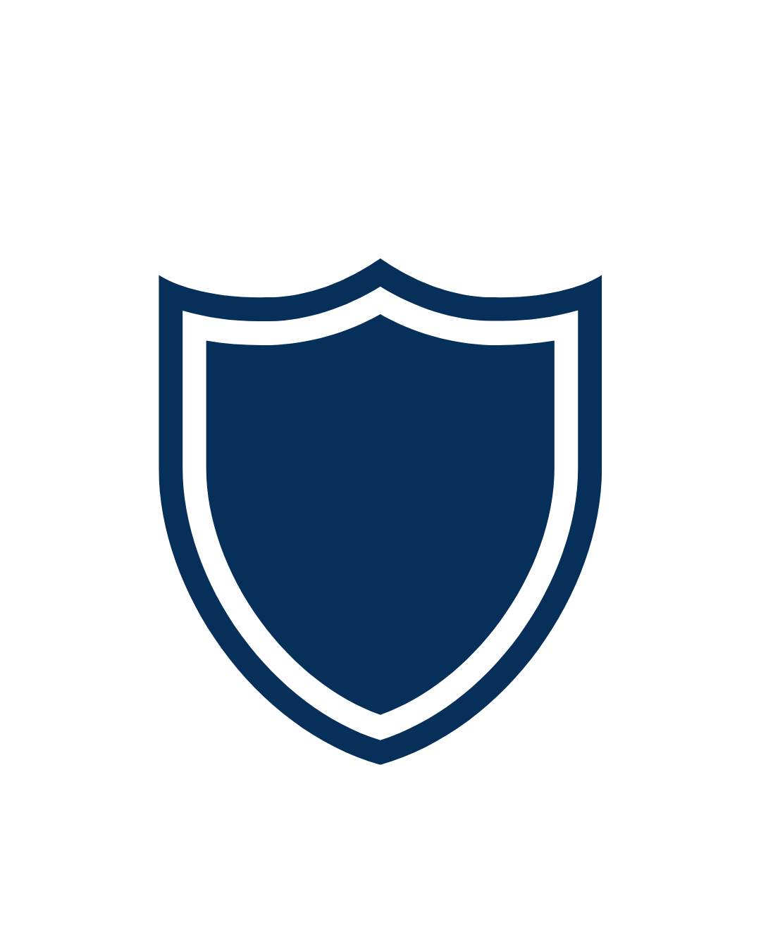 A navy blue shield icon with a white border and a white outline inside the shield.