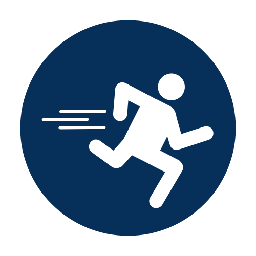 Icon of a person running quickly inside a blue circle.