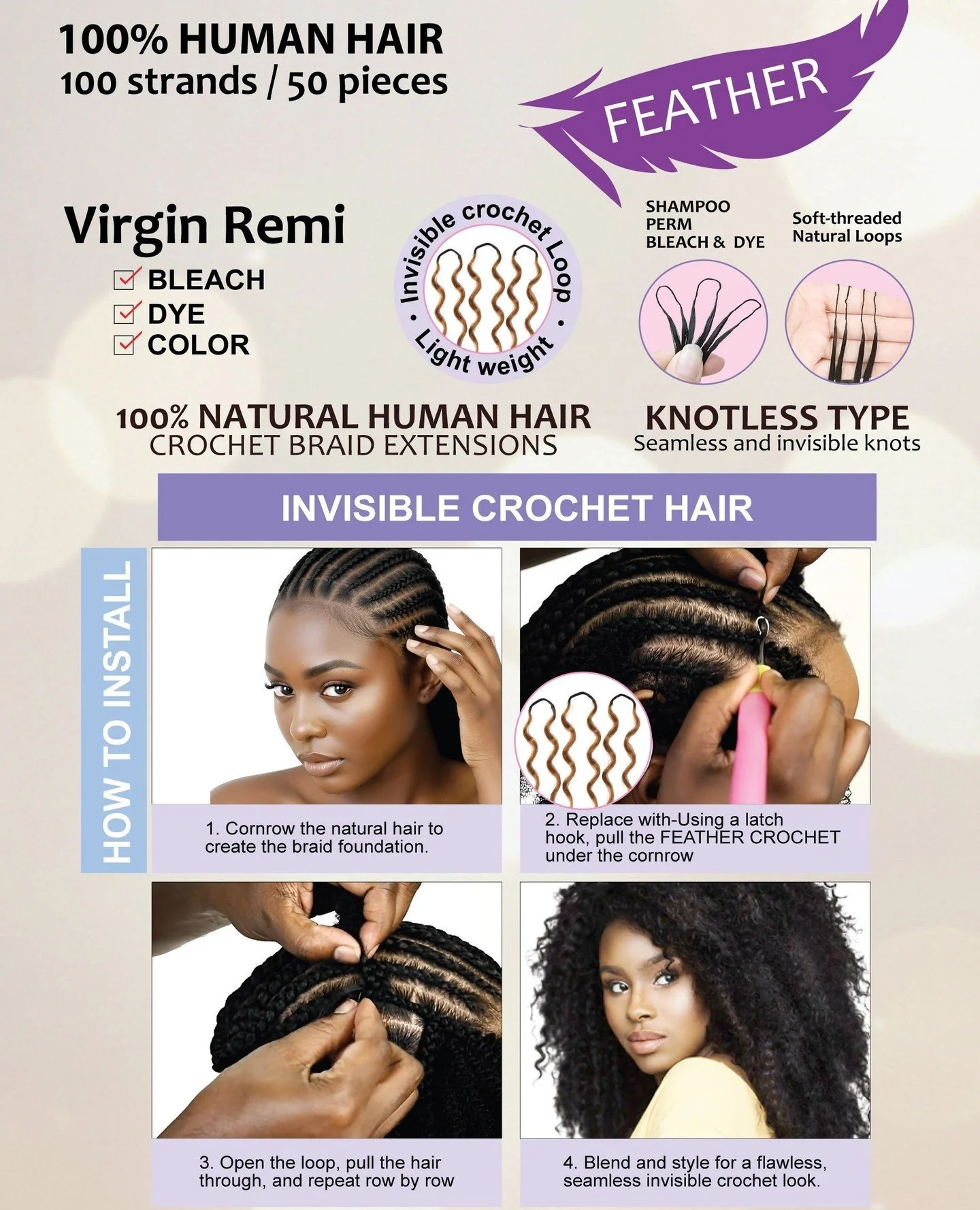 Supreme Hair Feather Crochet &ndash; Bohemian Curl (100% Human Hair)⁠
⁠
Experience the effortless beauty of natural curls with Supreme Hair Feather Crochet &ndash; Bohemian Curl, made from 100% Virgin Remi Human Hair. Designed for both professionals 