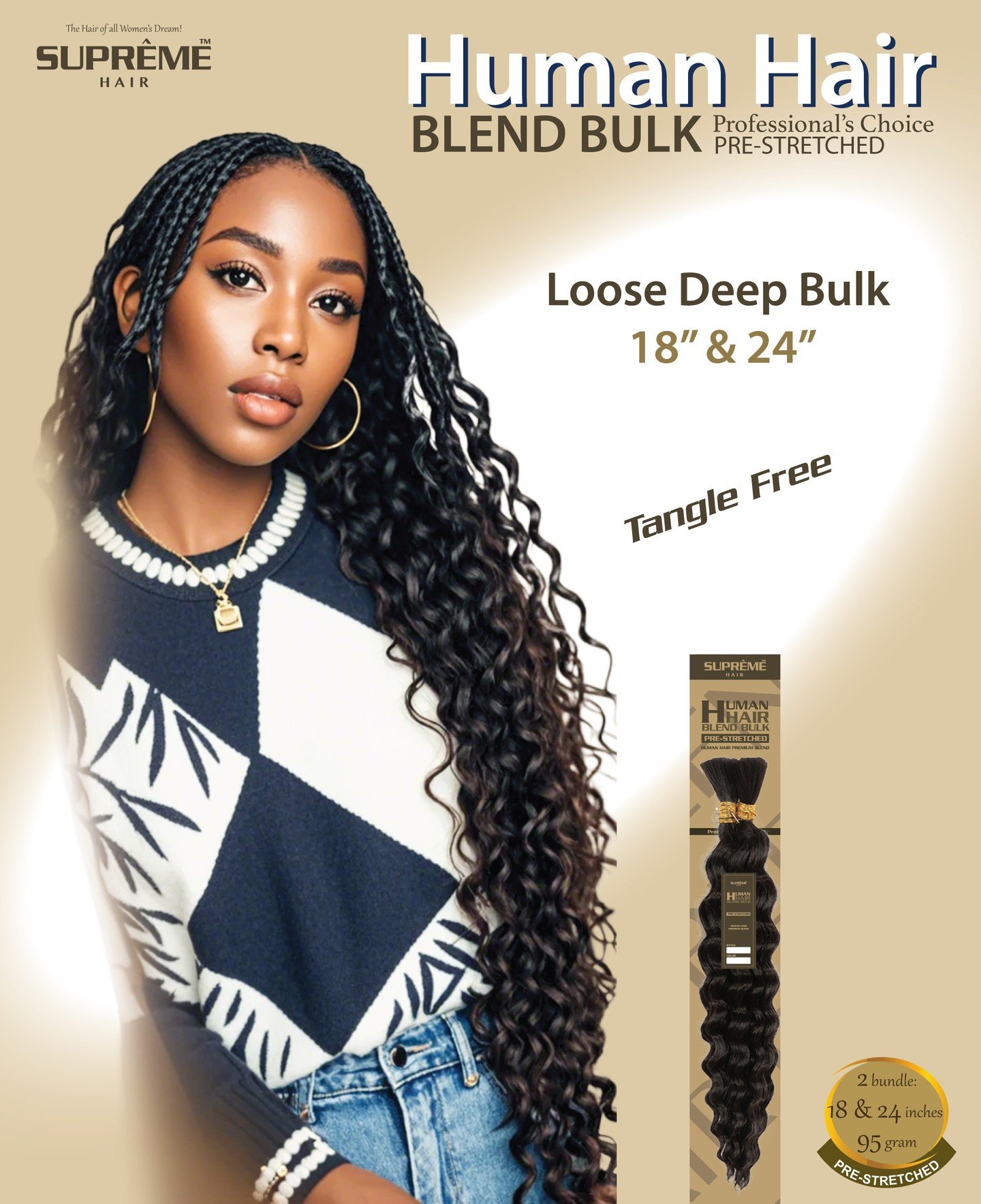 Human Hair Blend Bulk Loose Deep perfect for your trendy boho style.⁠
⁠
Comes in 18"24" available in Supreme Hair App.⁠
⁠
link in Bio - Search Supreme Hair app in your app store