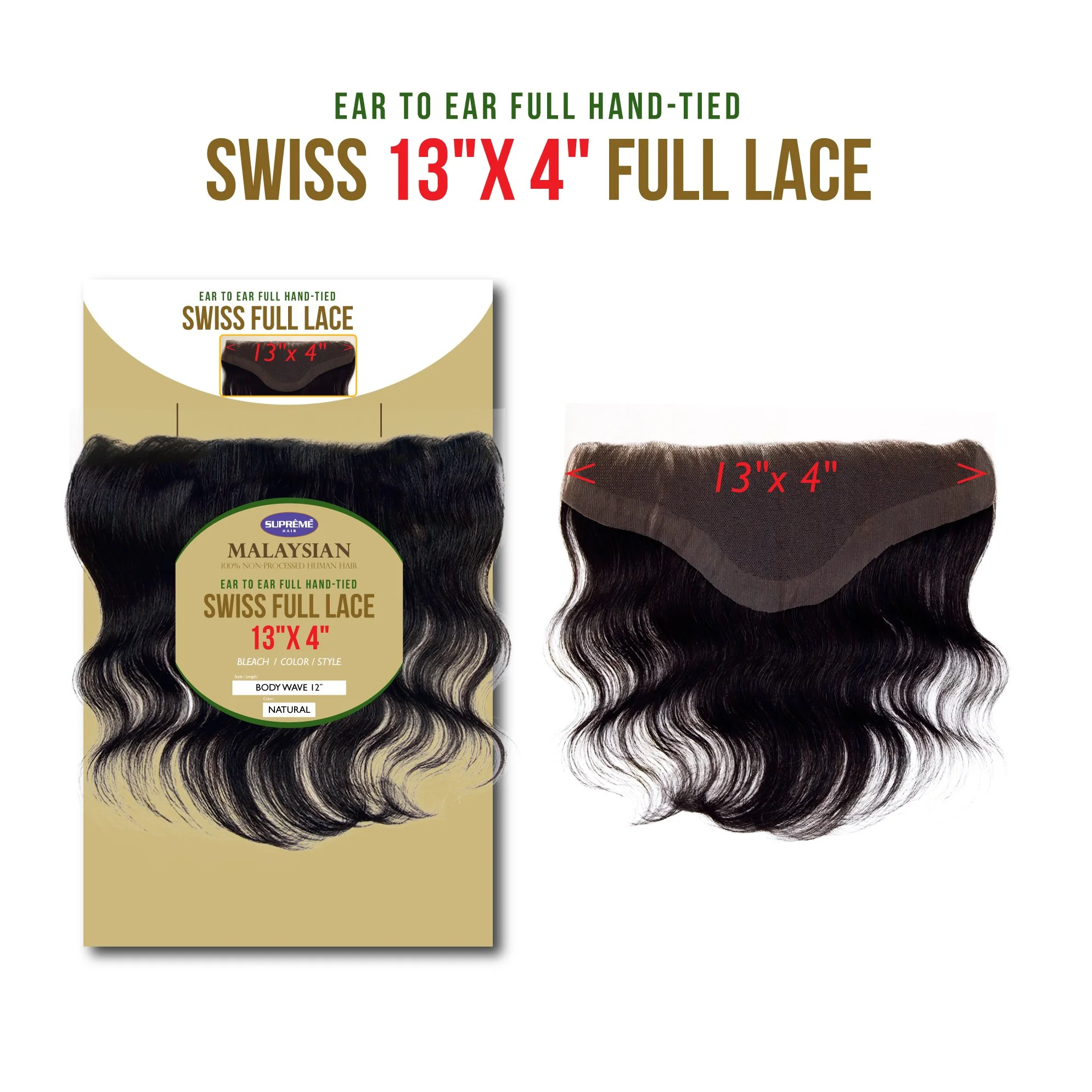 100% Human Hair 13"X4" Swiss Full Lace - Body Wave