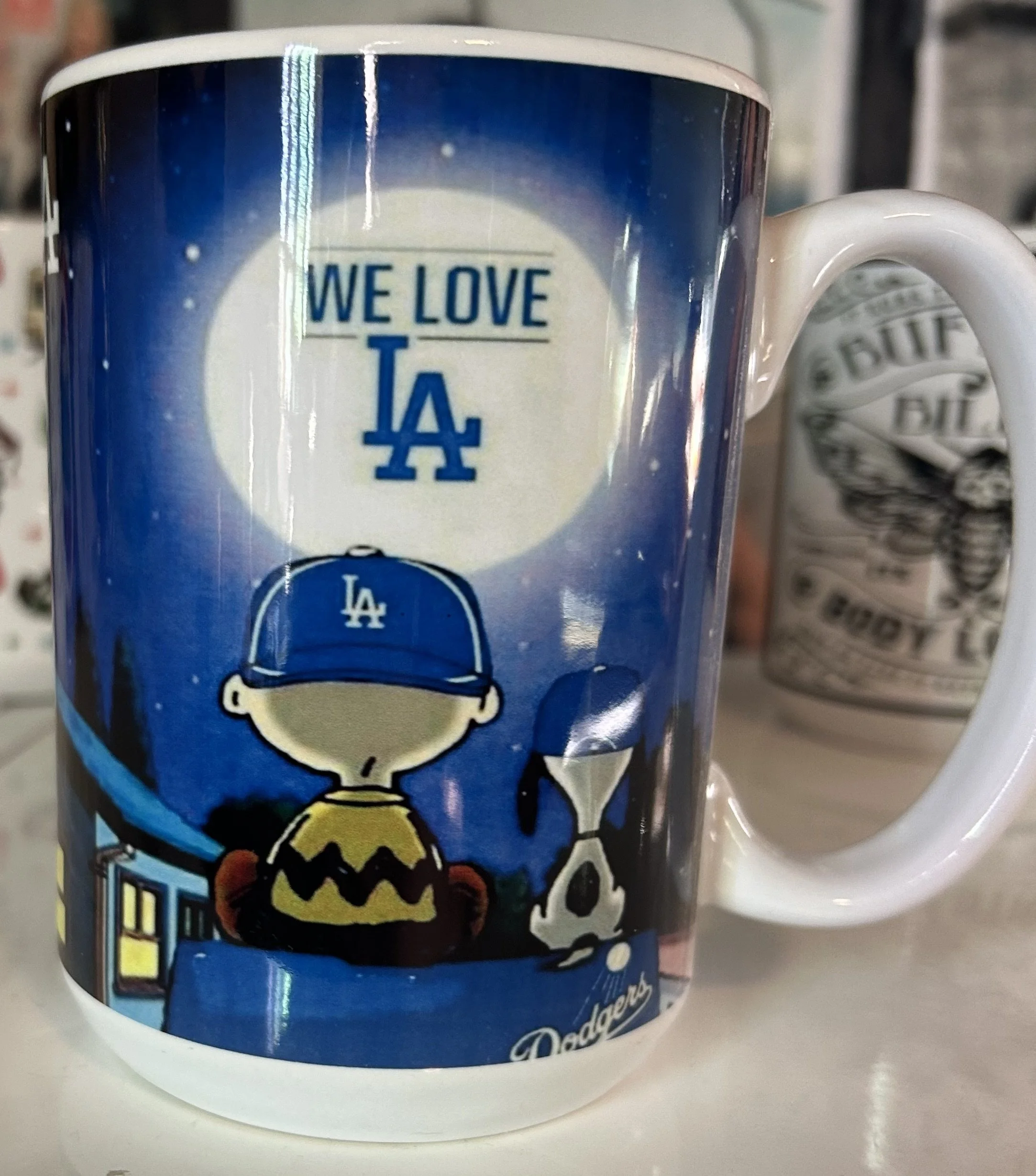 “We Love LA” Charlie Brown and Snoopy mug