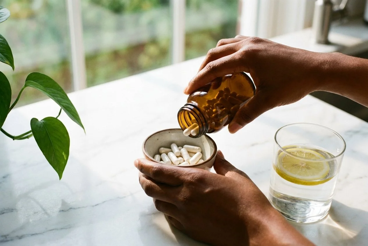 pouring supplemments into a cup