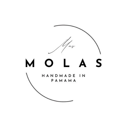 Logo with the text 'Molas' in large font, 'Mas' in a script font above it, and 'Handmade in Panama' below, enclosed by a circular minimalist design.