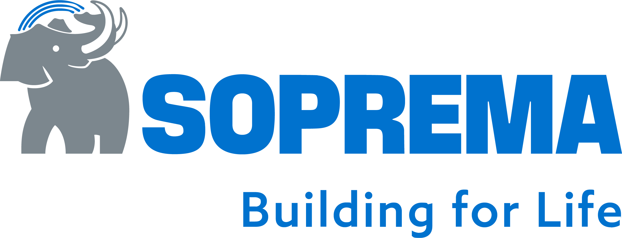 SOPREMA logo with an elephant head emblem on the left and the tag line 'Building for Life' underneath.