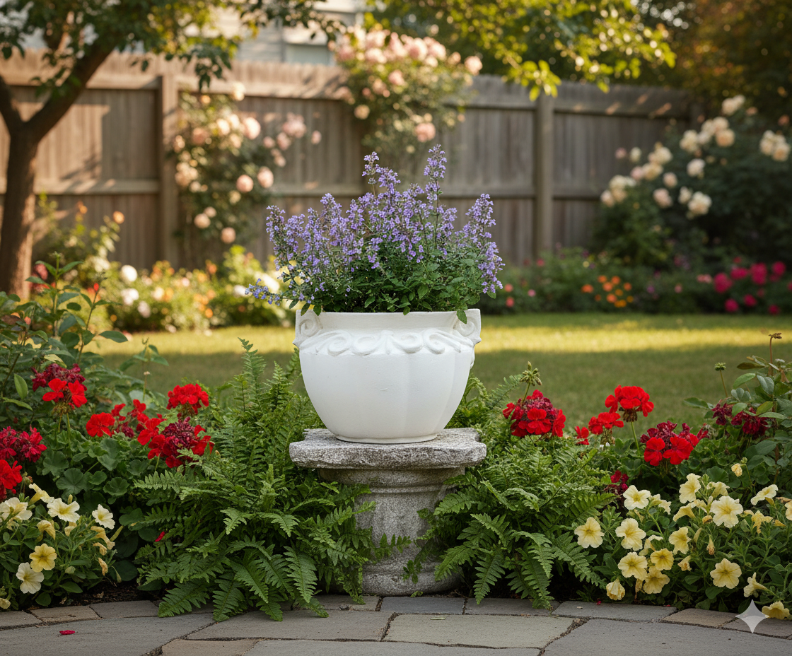 white stone garden pot