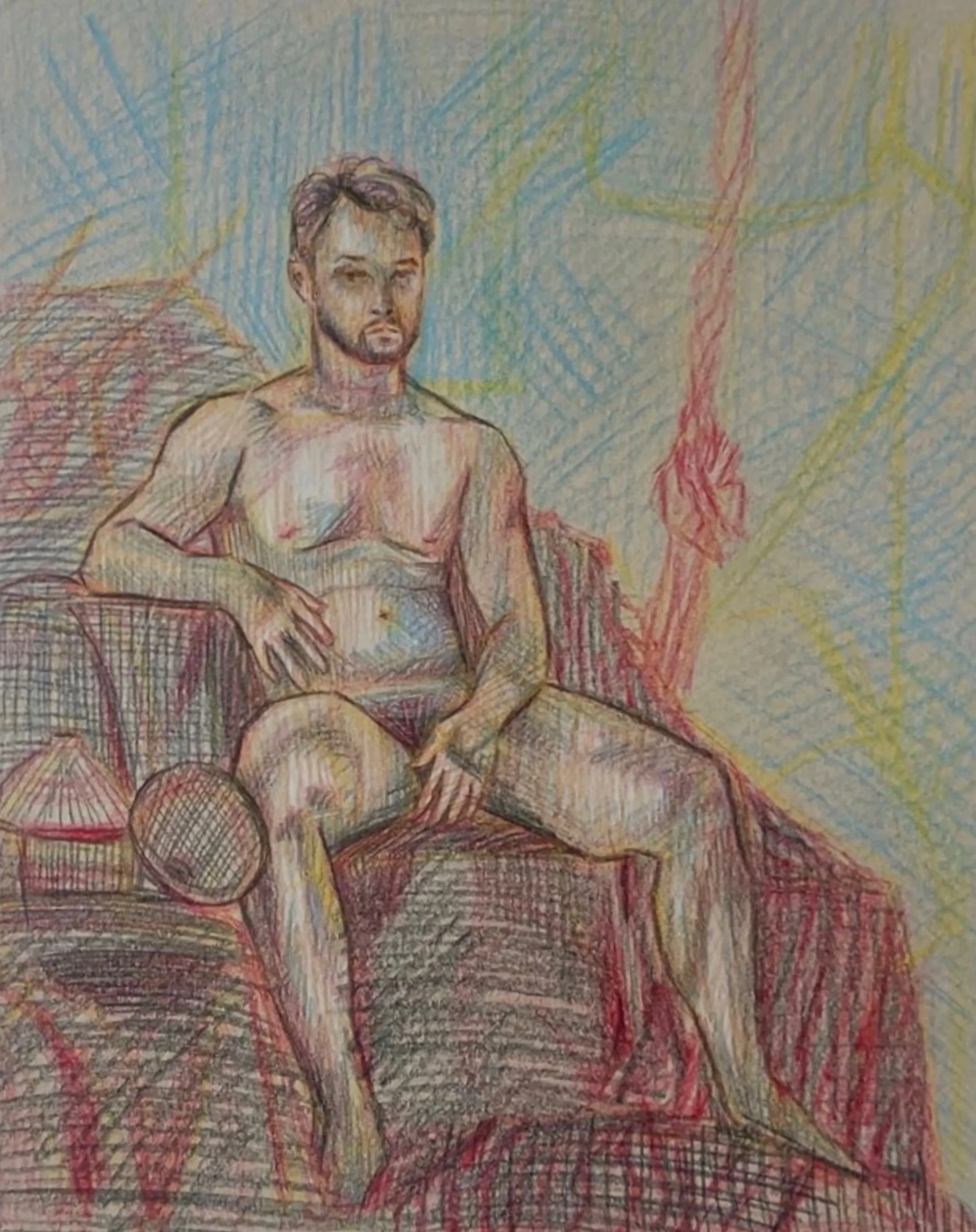 "90-min Figure: Luke II" polycolor pencil on toned paper, 8.5x11in, 2025