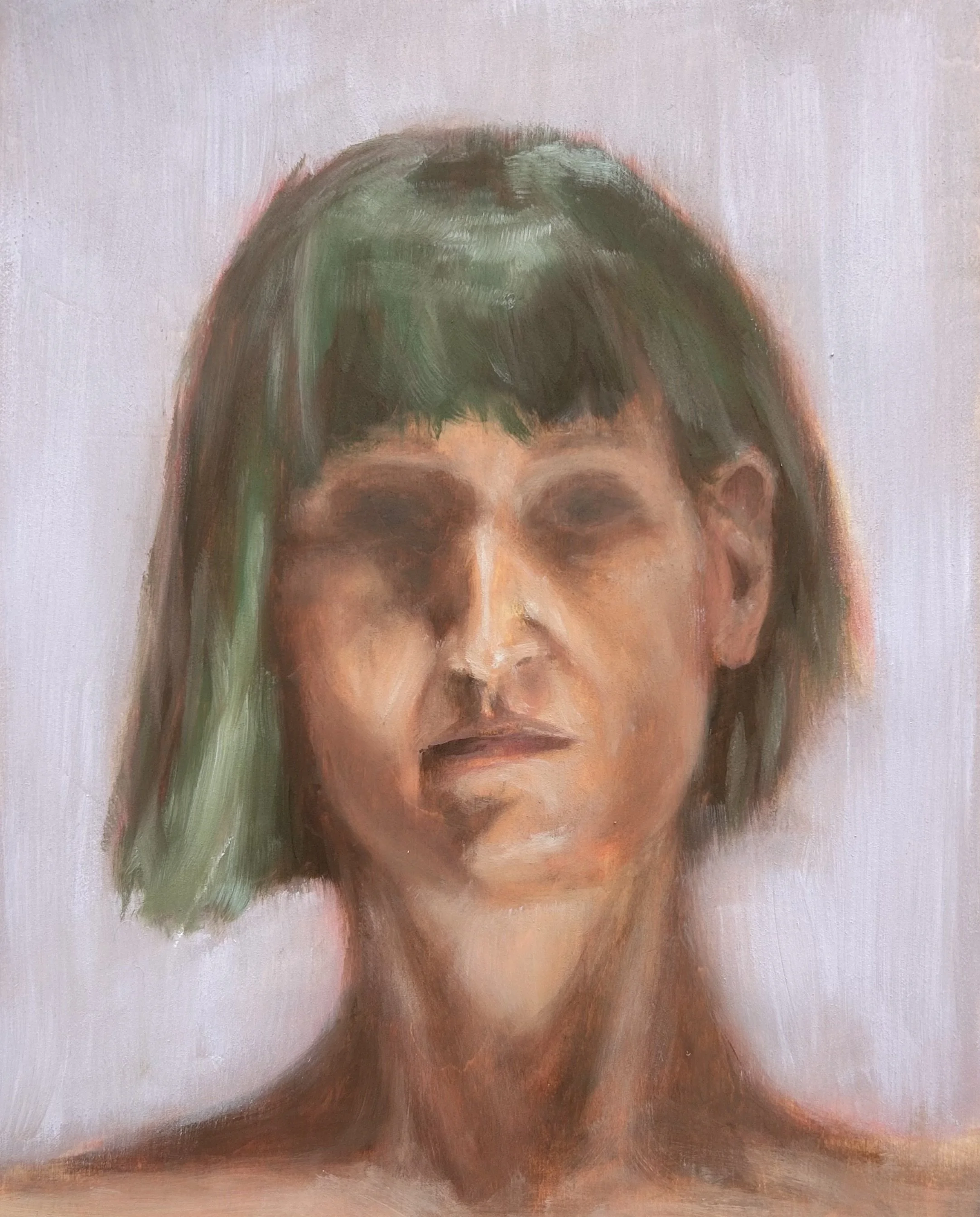 "Portrait Study of Meg" oil on unprimed wood panel, 8x10in, 2025