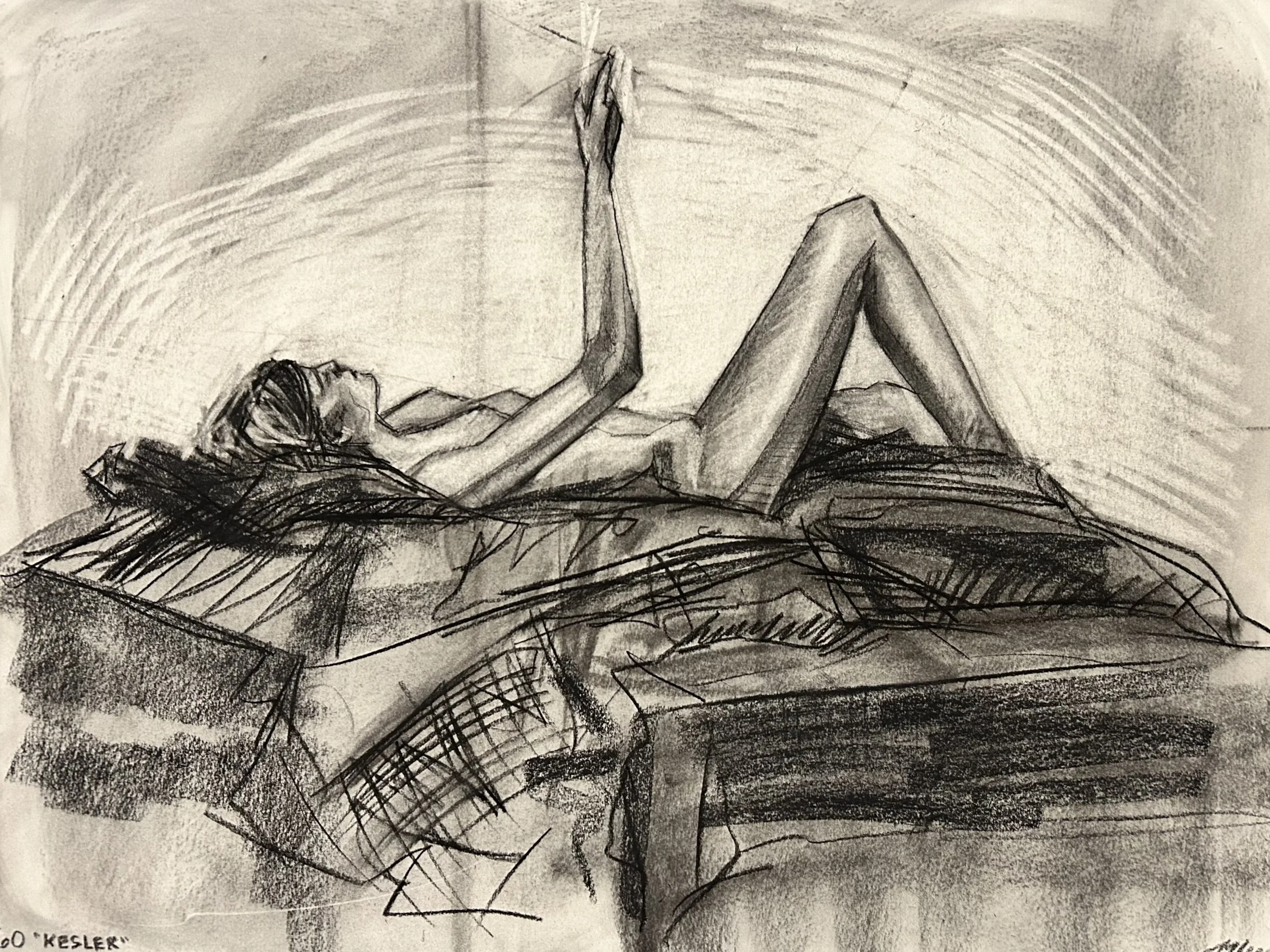 "45-min Figure: Kesler" charcoal on paper, 18x24in, 2025