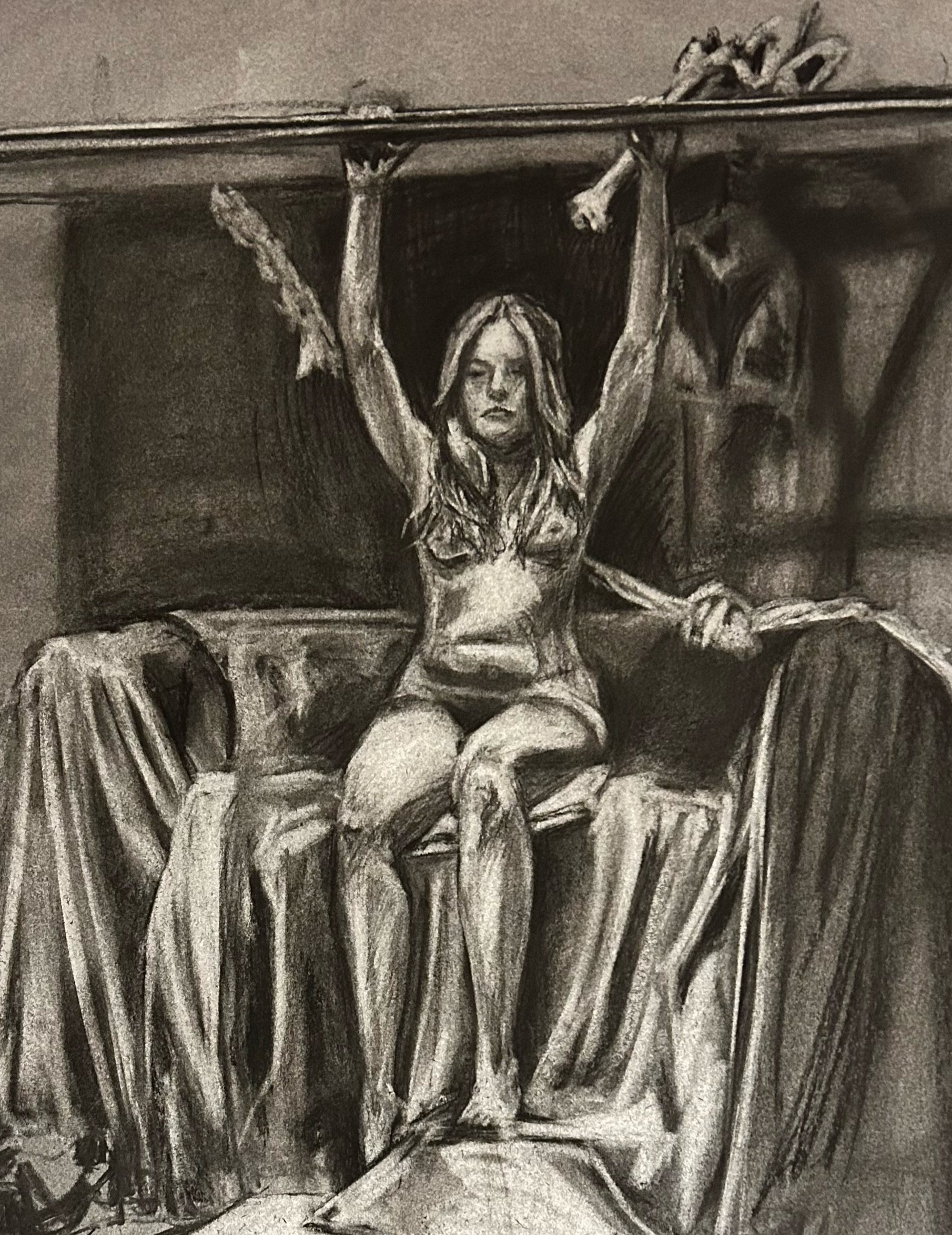 "90-min Figure: Dani" charcoal on paper, 18x24in, 2025