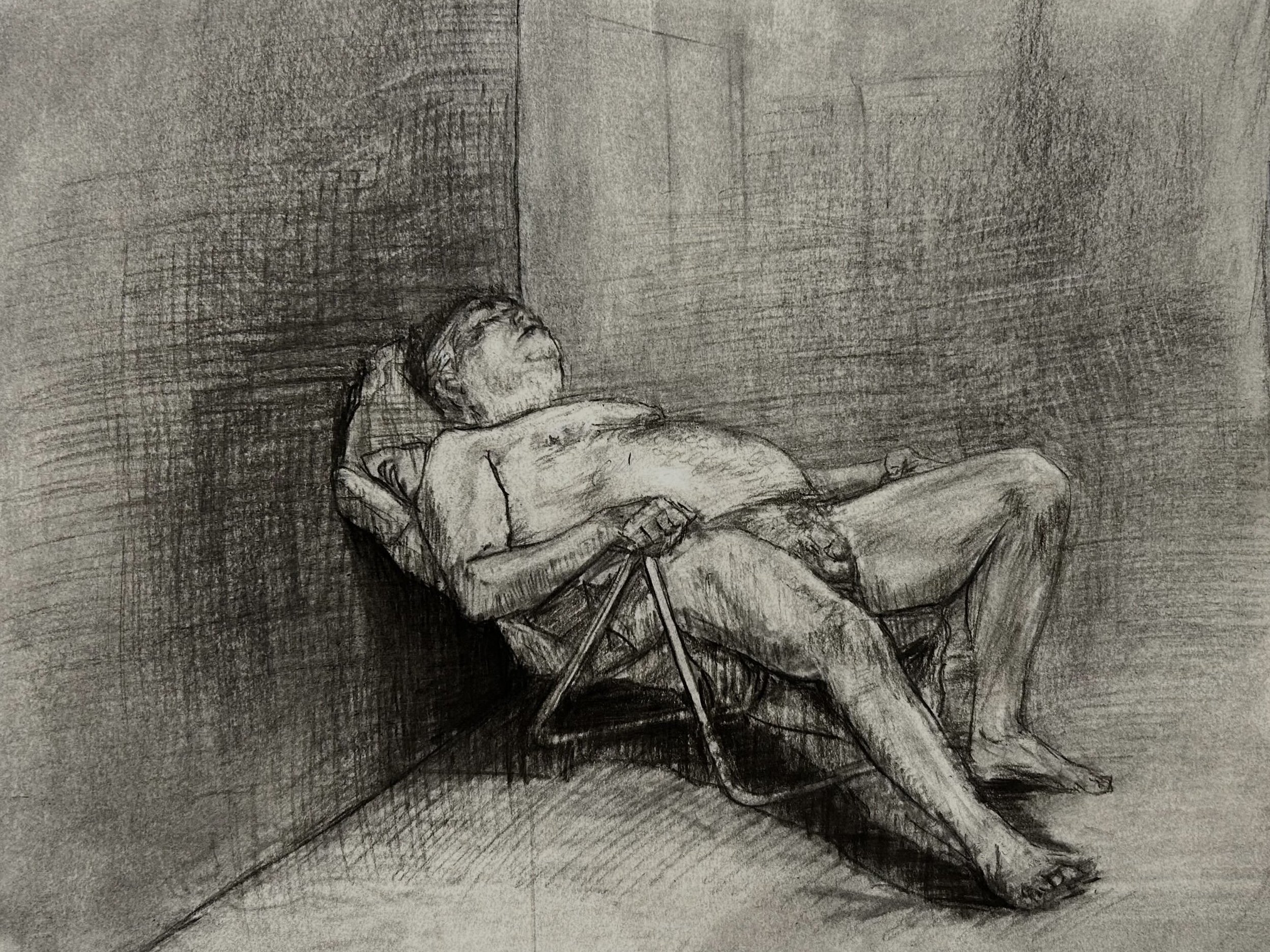 "2-hr Figure: Manifest Drawing Center" charcoal on paper, 11x14in, 2026