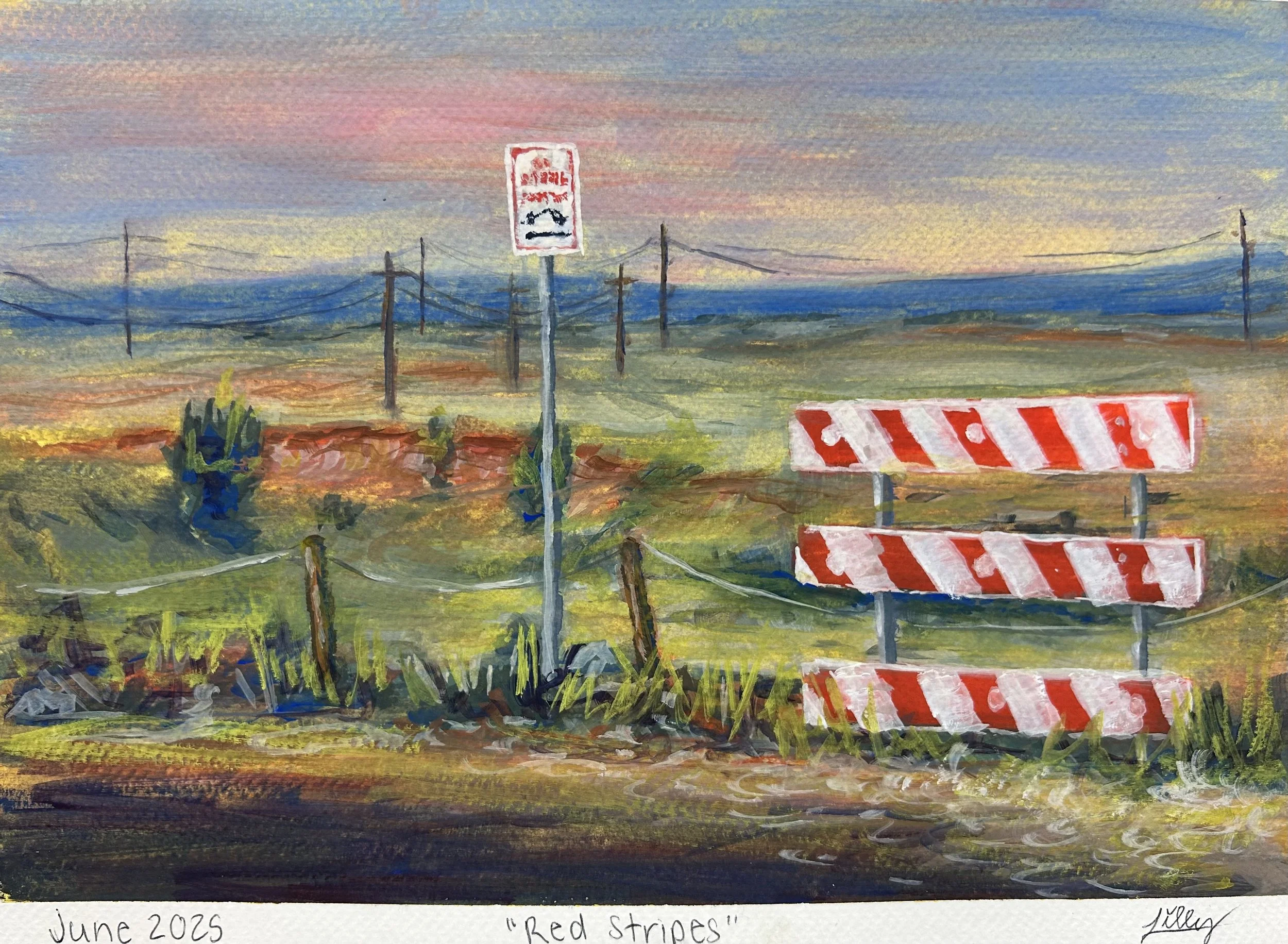 "Red Stripes" gouache on watercolor paper, 8.25x11.25in, 2025