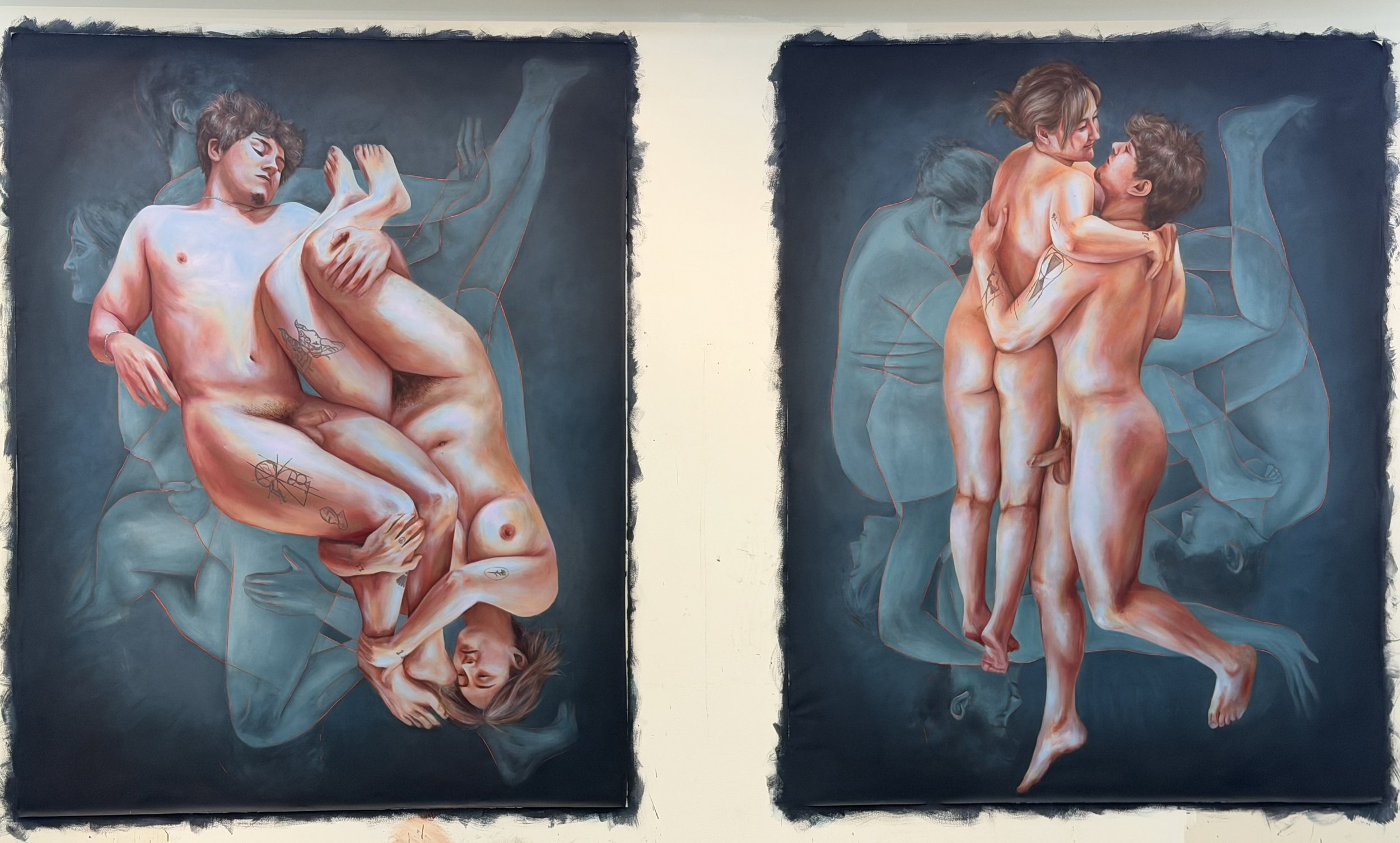 "Tie I & II" acrylic and oil on polyester canvas, 9x7ft, 2026