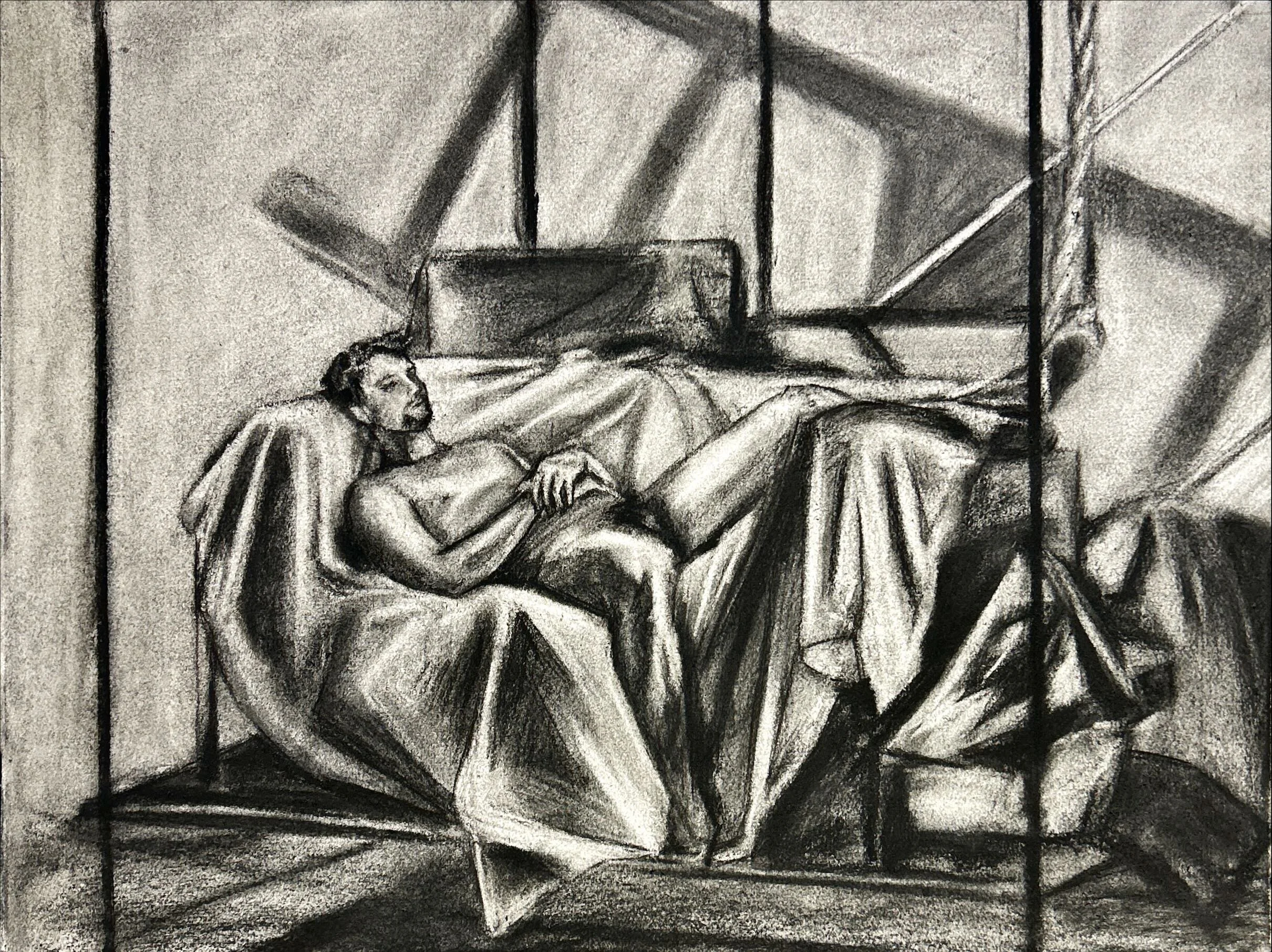 "90-min Figure: Luke" charcoal on paper, 18x24in, 2025