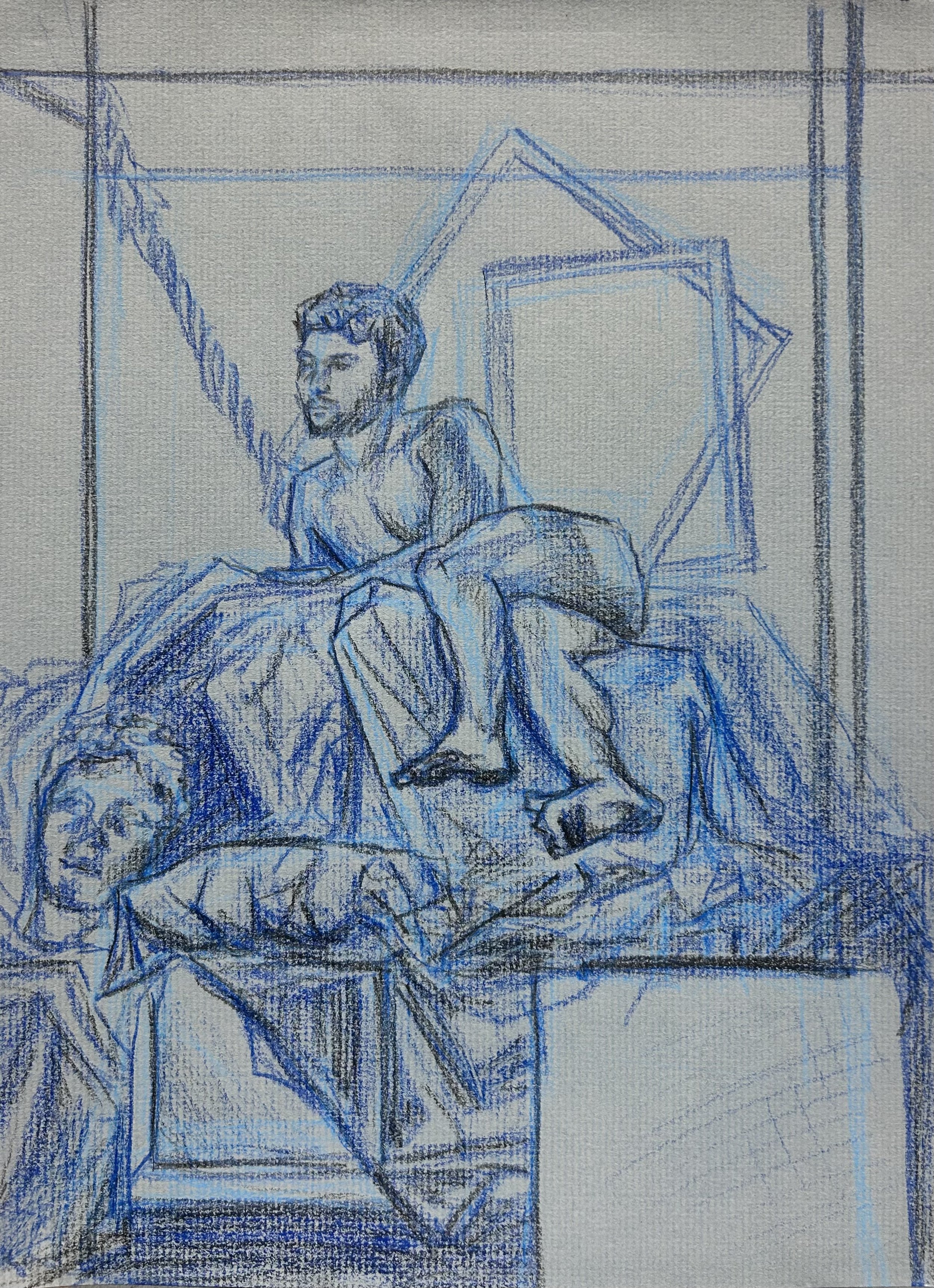 "90-min Figure: Luke" polycolor pencil on toned paper, 8.5x11in, 2025
