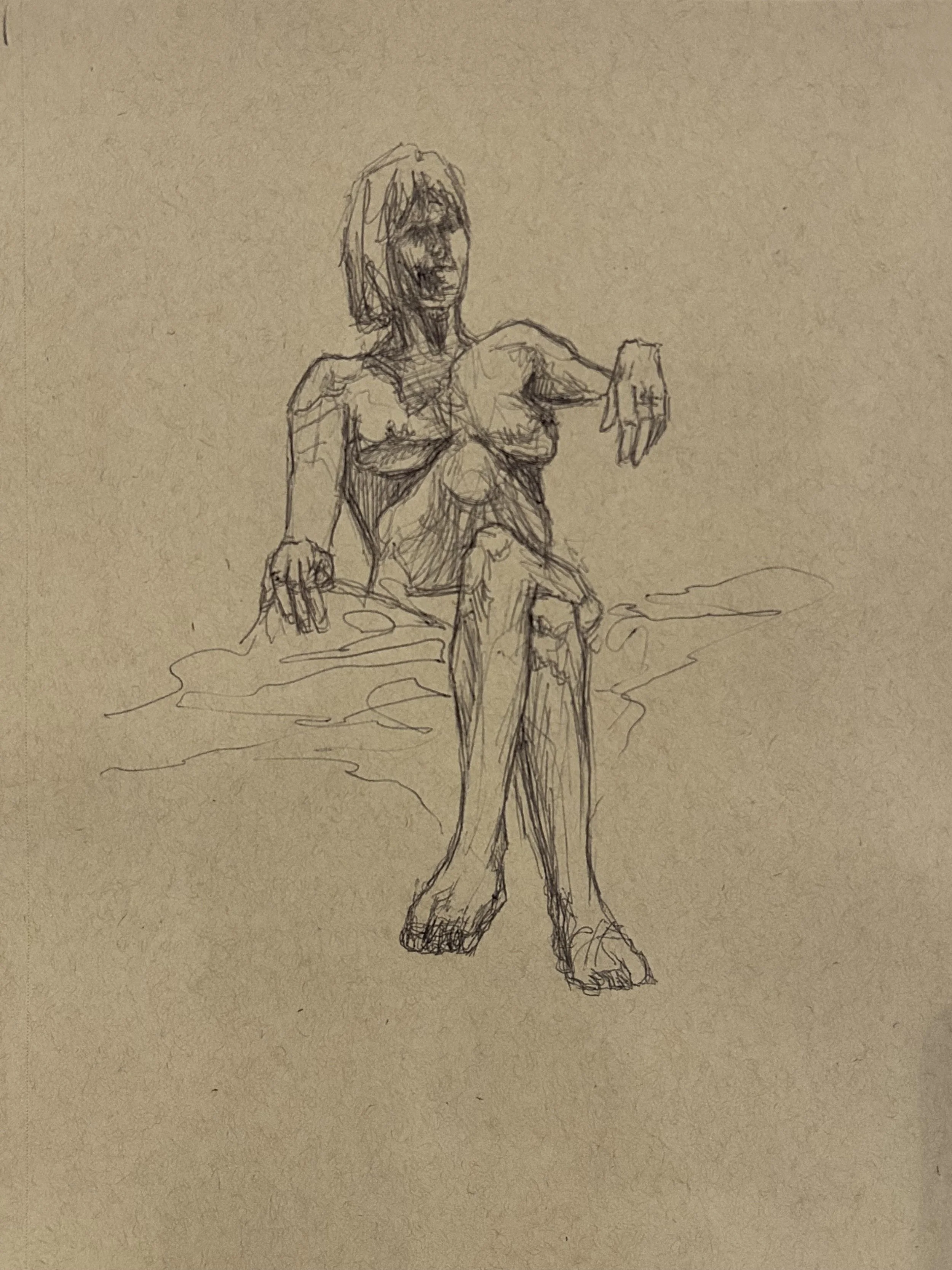 "30-min Figure: Meg" ballpoint pen on toned paper, 8.5x11in, 2025