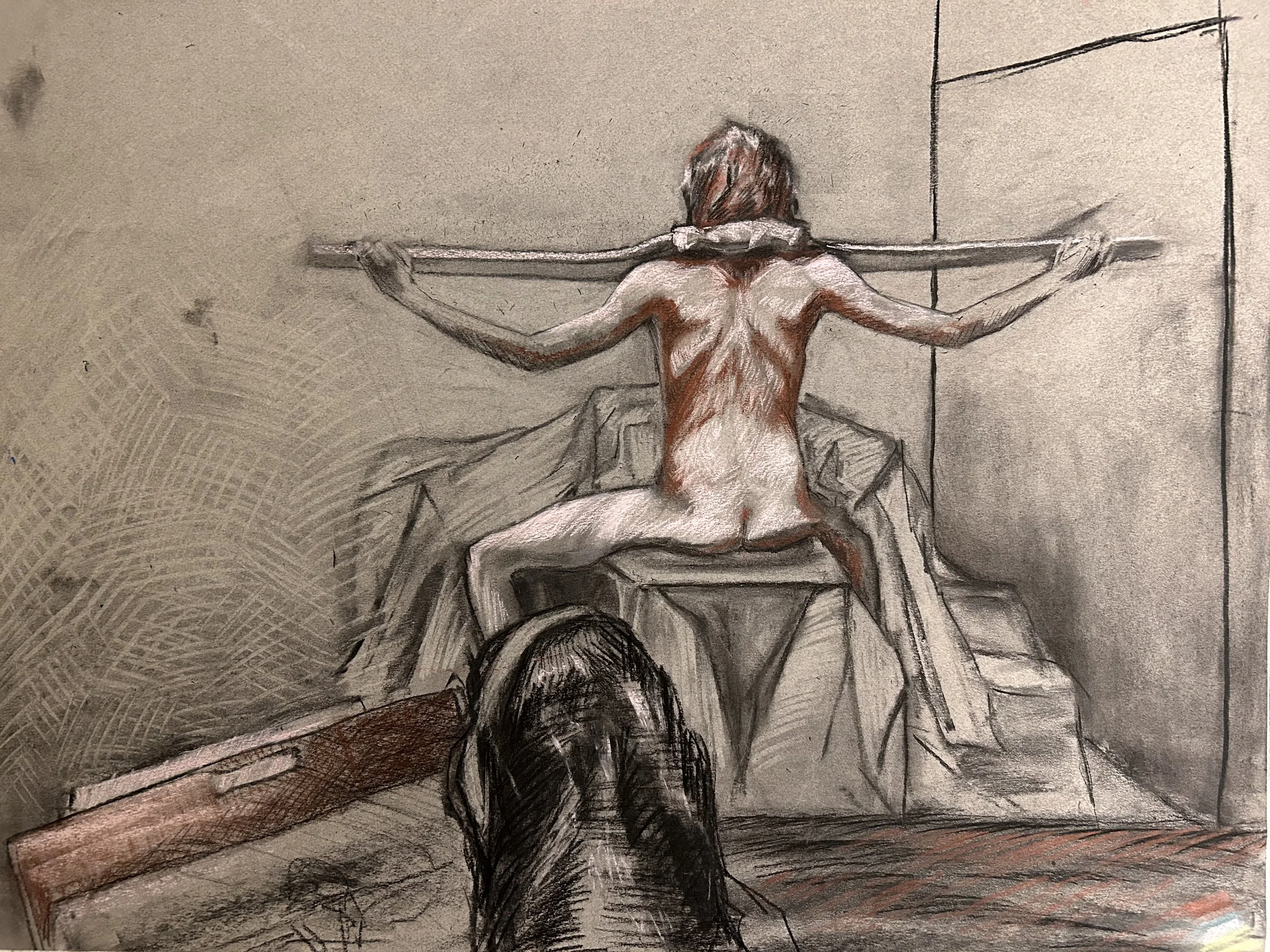 "90-min Figure: Brison" pastel and charcoal on paper, 18x24in, 2025