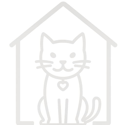 Outline drawing of a cat inside a house.