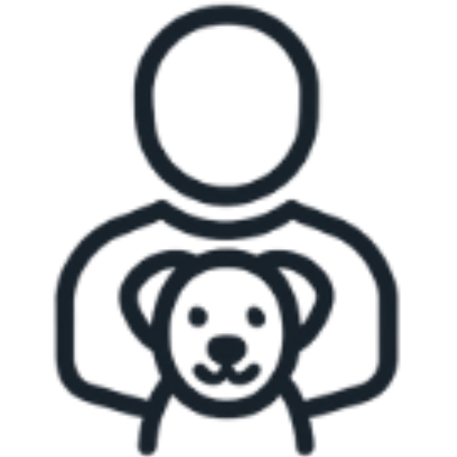 Outline icon of a person with a dog, indicating pet ownership or companionship