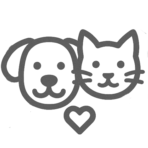 Line drawing of a dog and a cat with a heart below them.