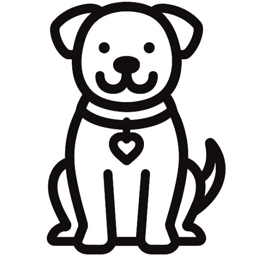 Line drawing of a cute dog with a heart-shaped tag on its collar.