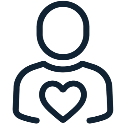 Outline of a person with a heart on their chest.