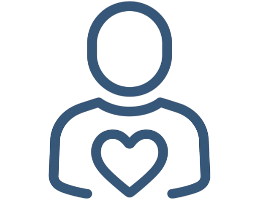 Outline of a person with a heart on their chest.