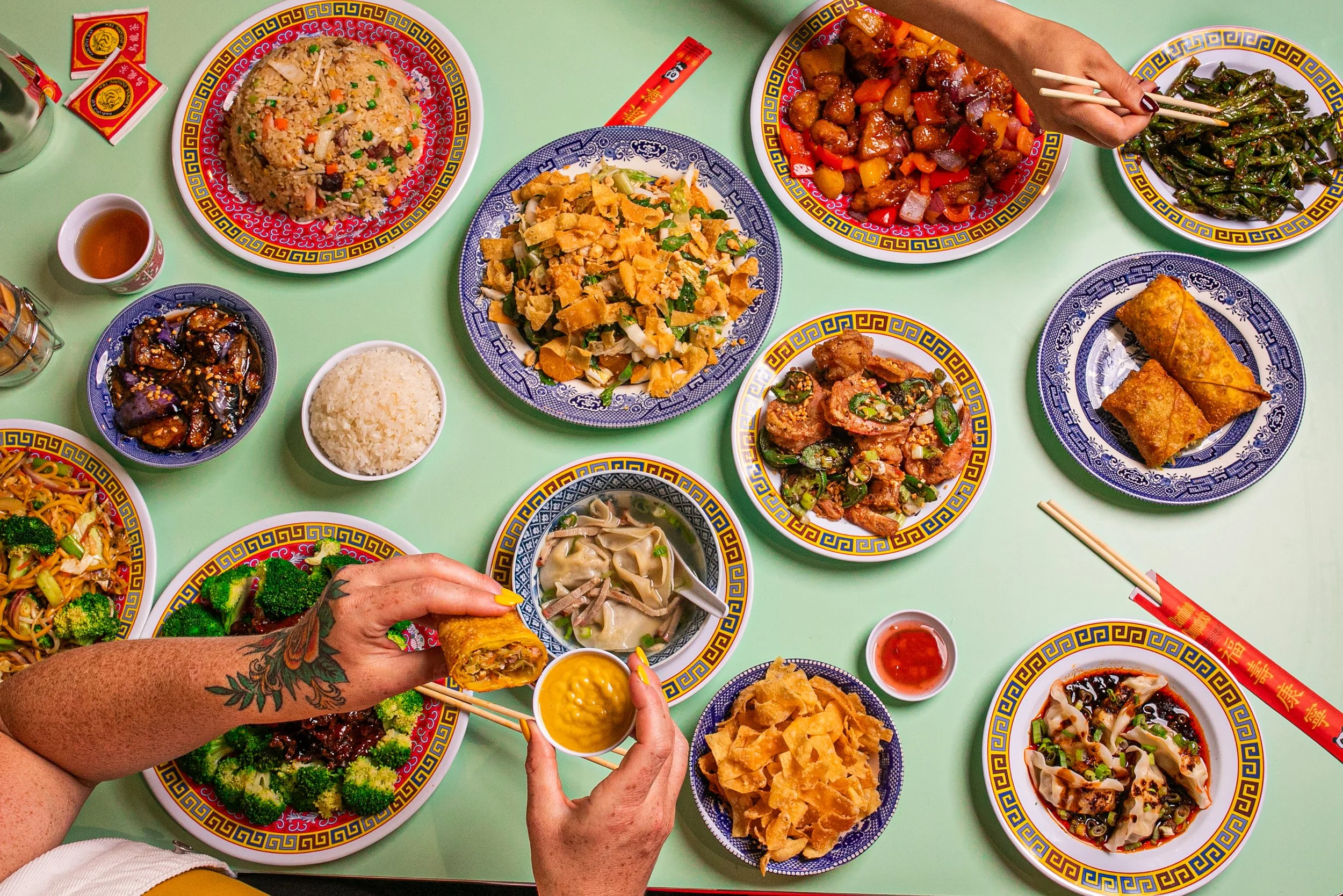 Full menu of food on a table at The Majestic