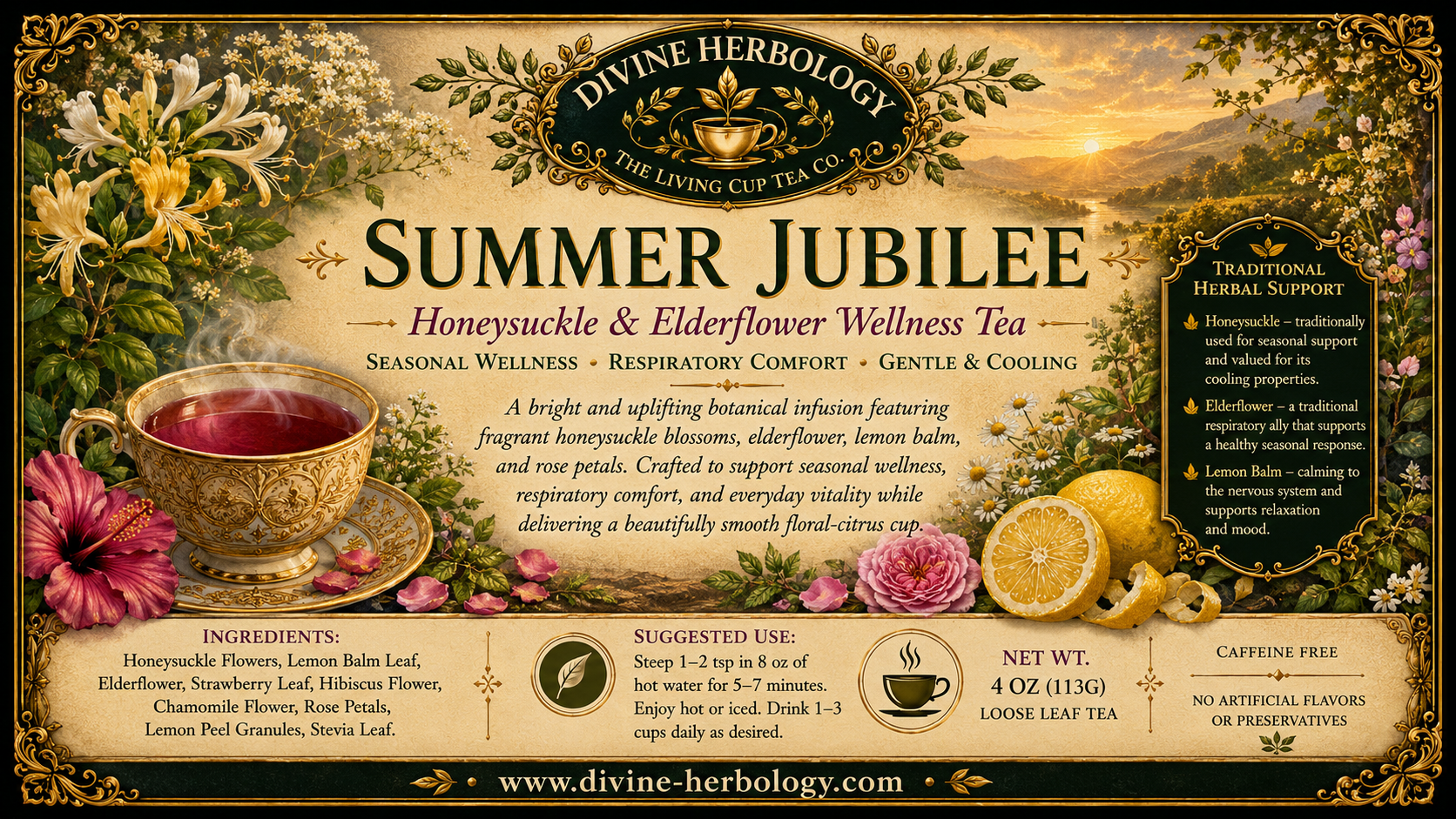 Summer Jubilee  Honeysuckle & Elderflower Seasonal Wellness Tea