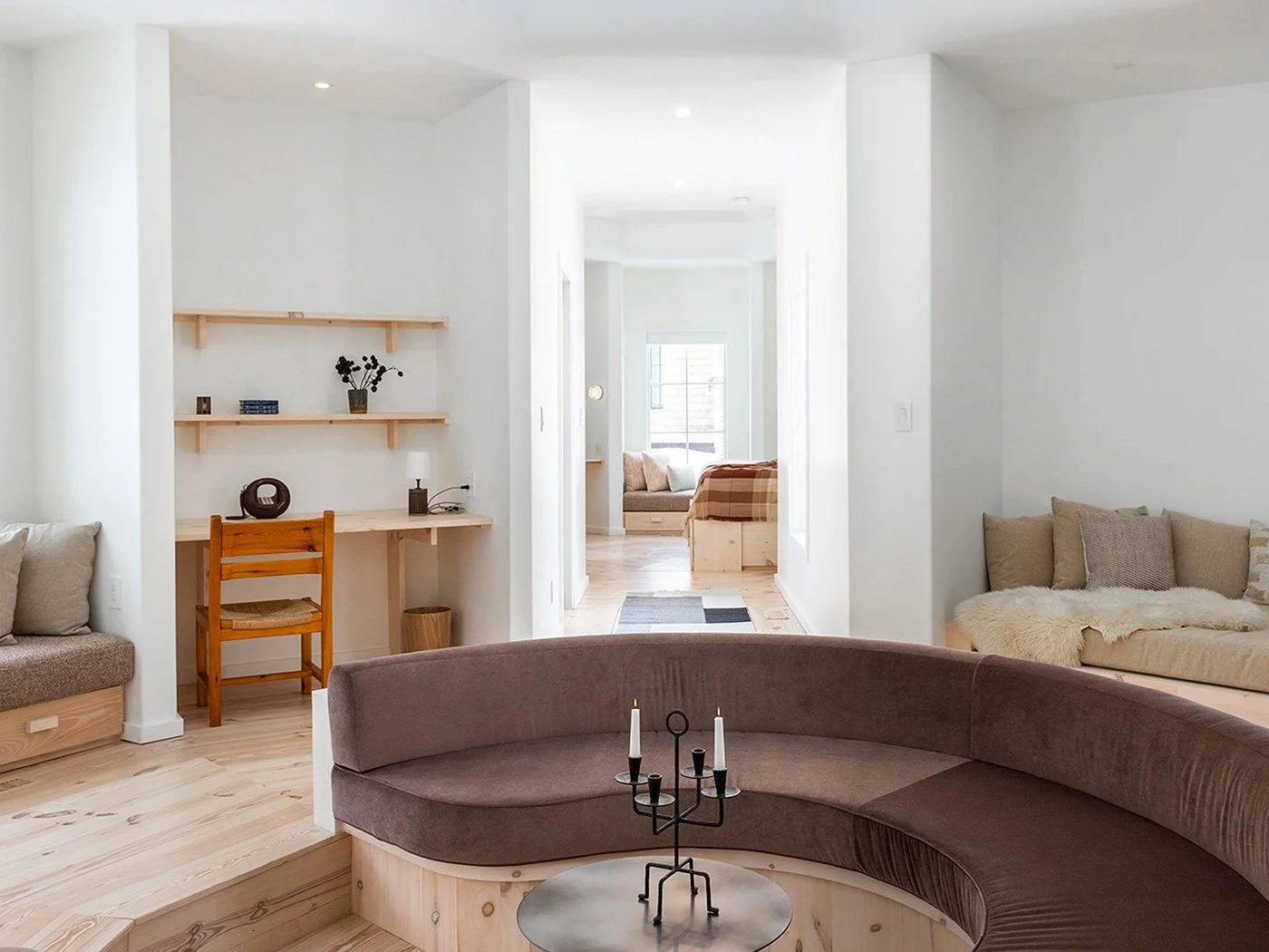 The Rounds are private, nature immersed cabins designed for deep rest and easy access to the lodge.  Each features a vaulted ceiling with a central oculus for natural light and nighttime stargazing, plus a Japanese style soaking tub and direct access