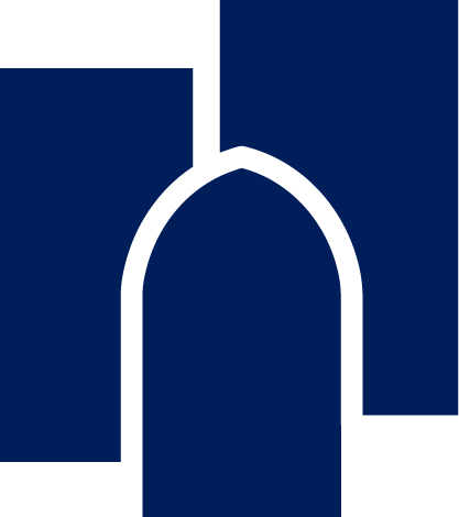 Solid graphic of the Three Pillars Training icon in dark blue of three overlapping pillars, the central pillar with an arched top.