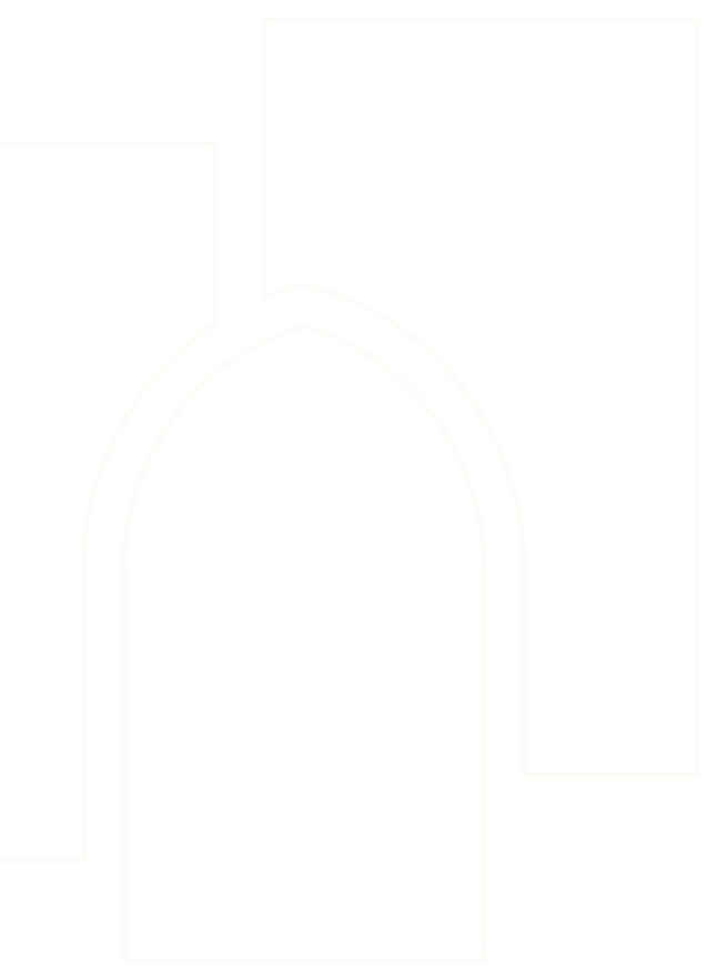 Cream outline graphic of the Three Pillars Training icon of three overlapping pillars cropped on the left edge, the central pillar with an arched top