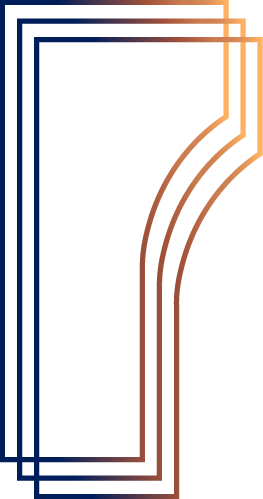 Abstract gradient design with shades of blue and copper, featuring three repeating curved and straight line shapes.