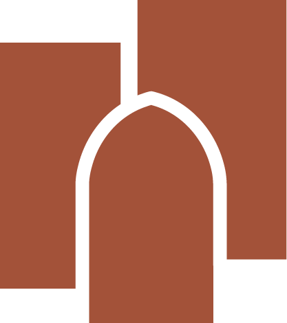 Solid graphic of the Three Pillars Training icon in copper of three overlapping pillars, the central pillar with an arched top.