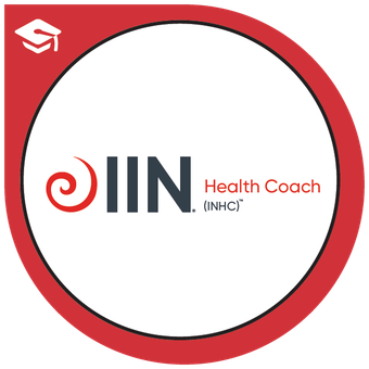 Logo for IIIN Health Coach with a red spiral symbol and a red and black color scheme.