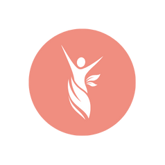 Simple logo of a stylized female figure with leaves, inside a pink circle.