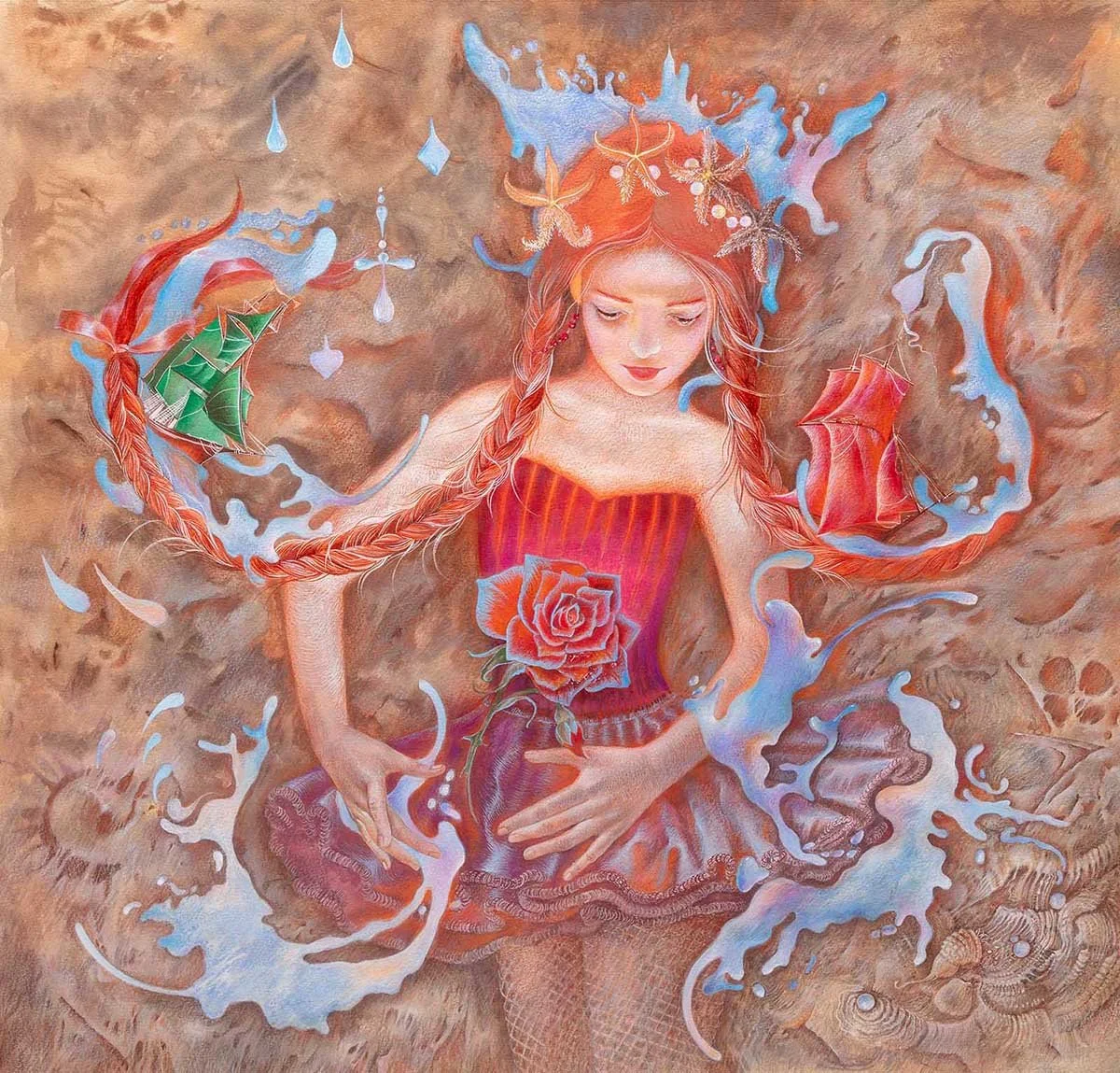 "The Magical Rose", 21x24 inch, paper, gouache, colored pencils, 2021