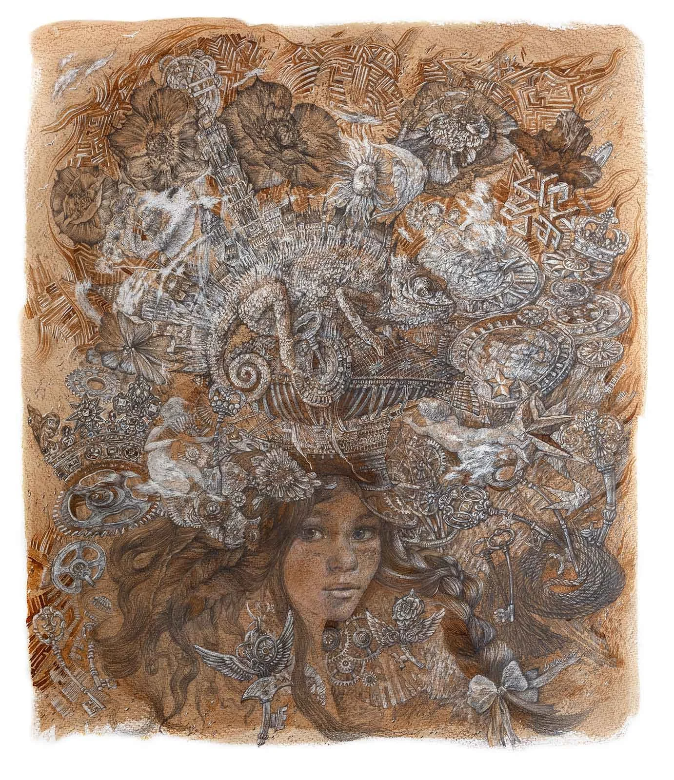 "Alice in a Wonderland" Paper, ink, pencil, 21,5 x 23 inches, 2018