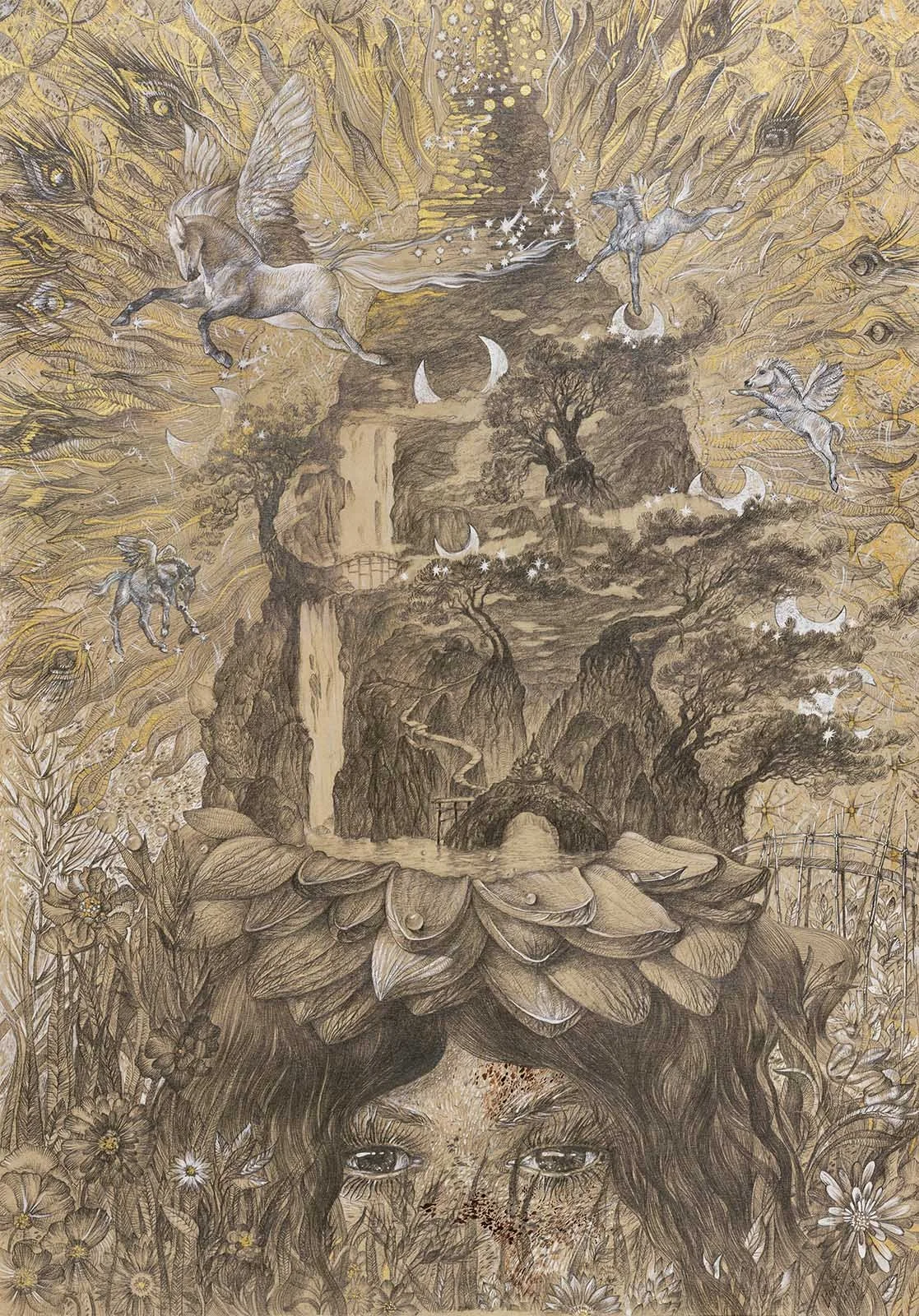 "The Girl with a curious mind" Paper, pencil, ink, white, 21,5  x 27 inches, 2018