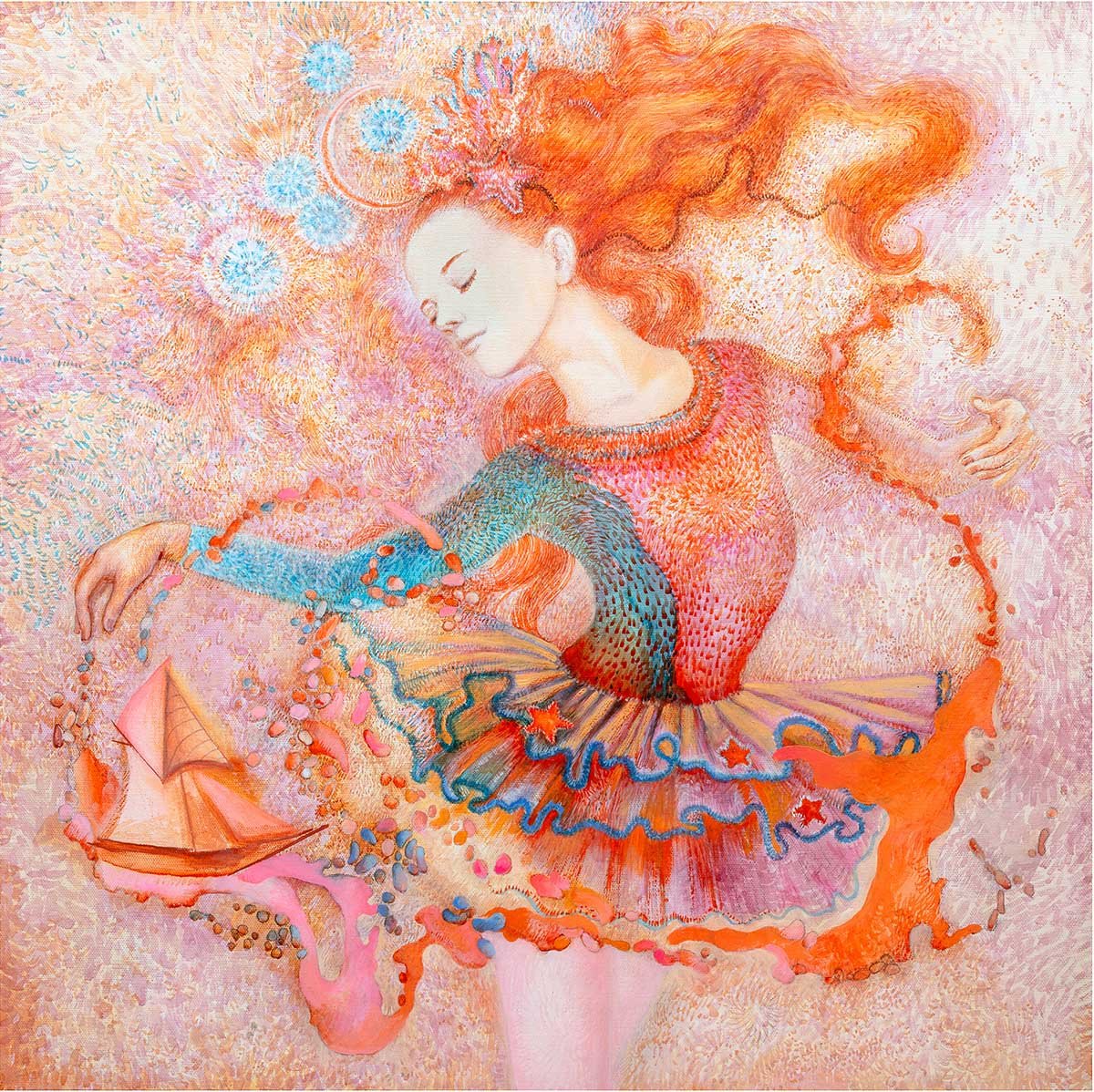 "Aurora", 24x24 inch, canvas, acrylic ink, 2021