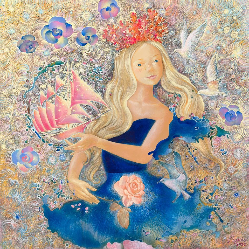 "Mistress of the Seas" 30x30 inch, acrylic, pencil, canvas, 2020