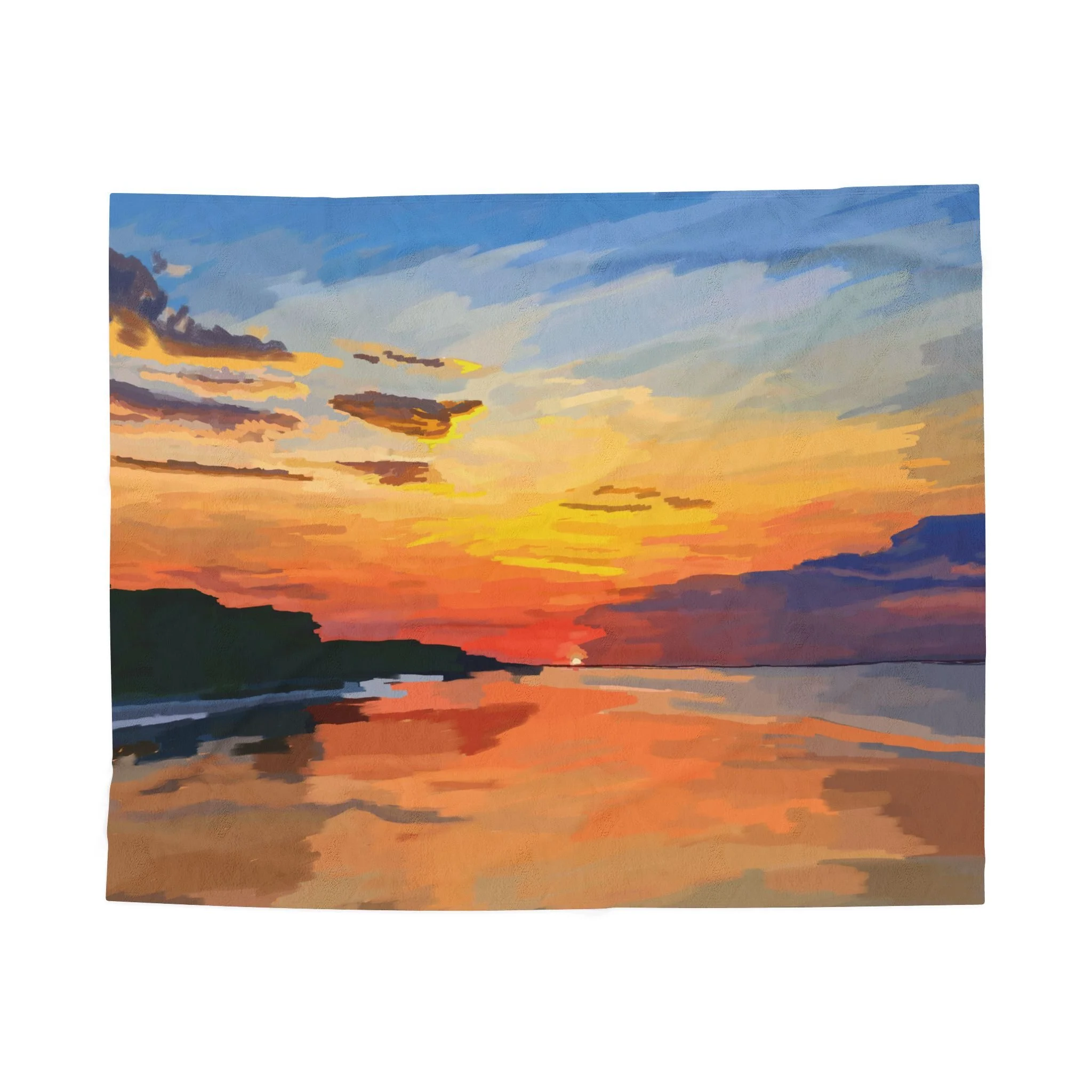High Rock Lake Sunset Velveteen Plush Blanket - Vibrant Sunset Landscape Throw for Cozy Home Décor