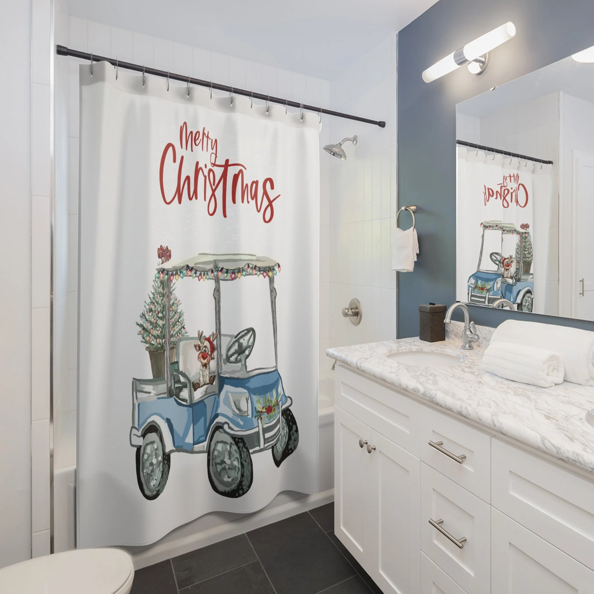 Christmas Golf Cart shower curtain