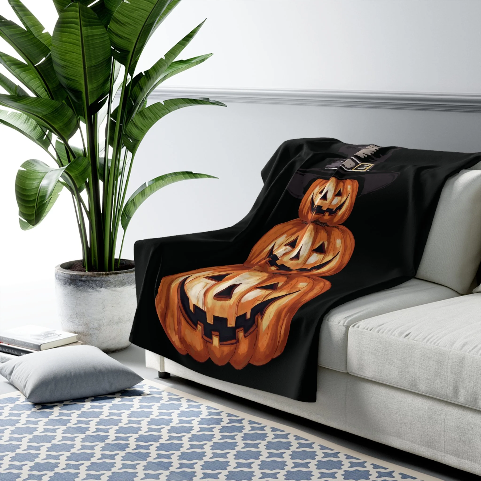 Halloween Jack O' Lantern Sherpa Blanket