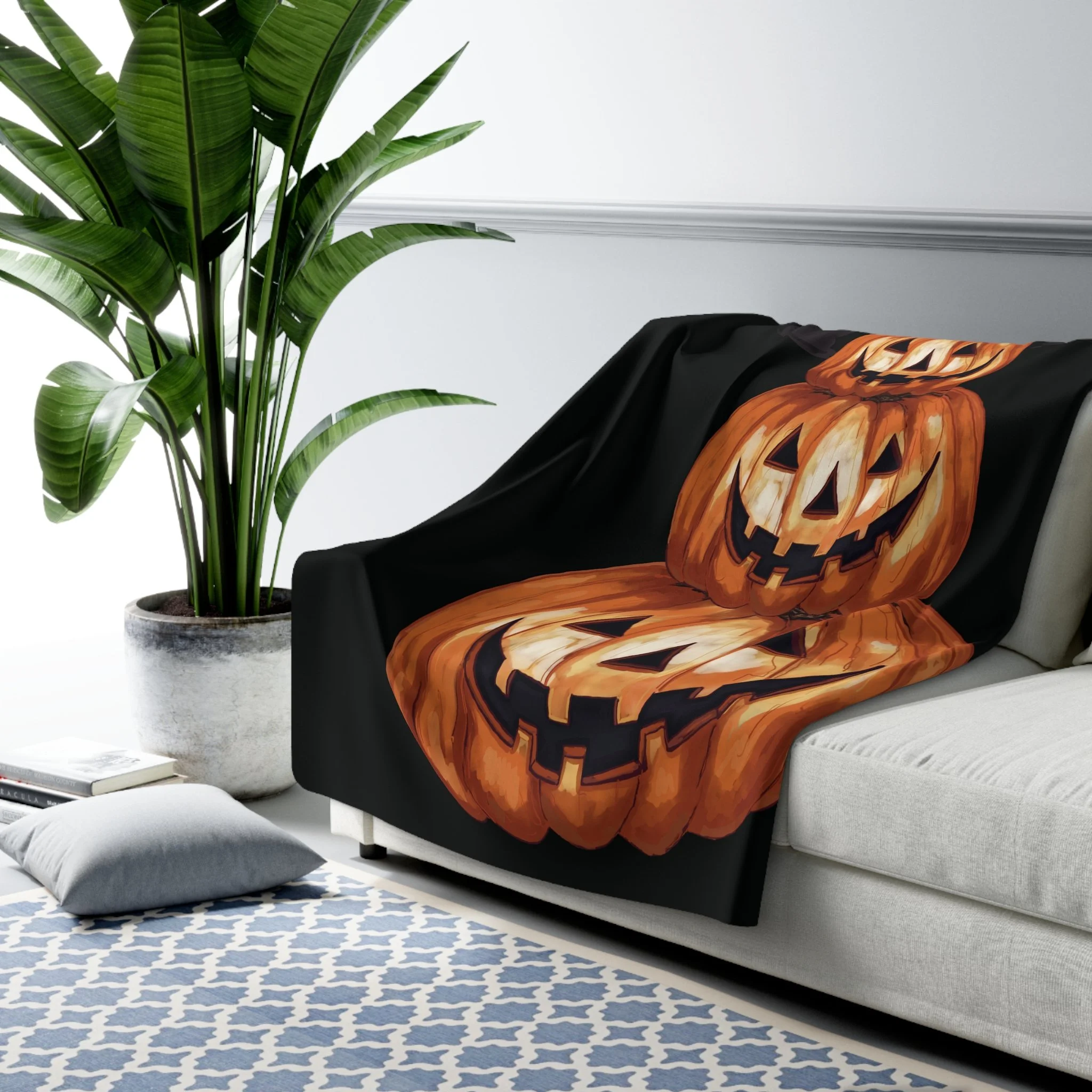 Halloween Jack O' Lantern Sherpa Blanket 60" x 80"