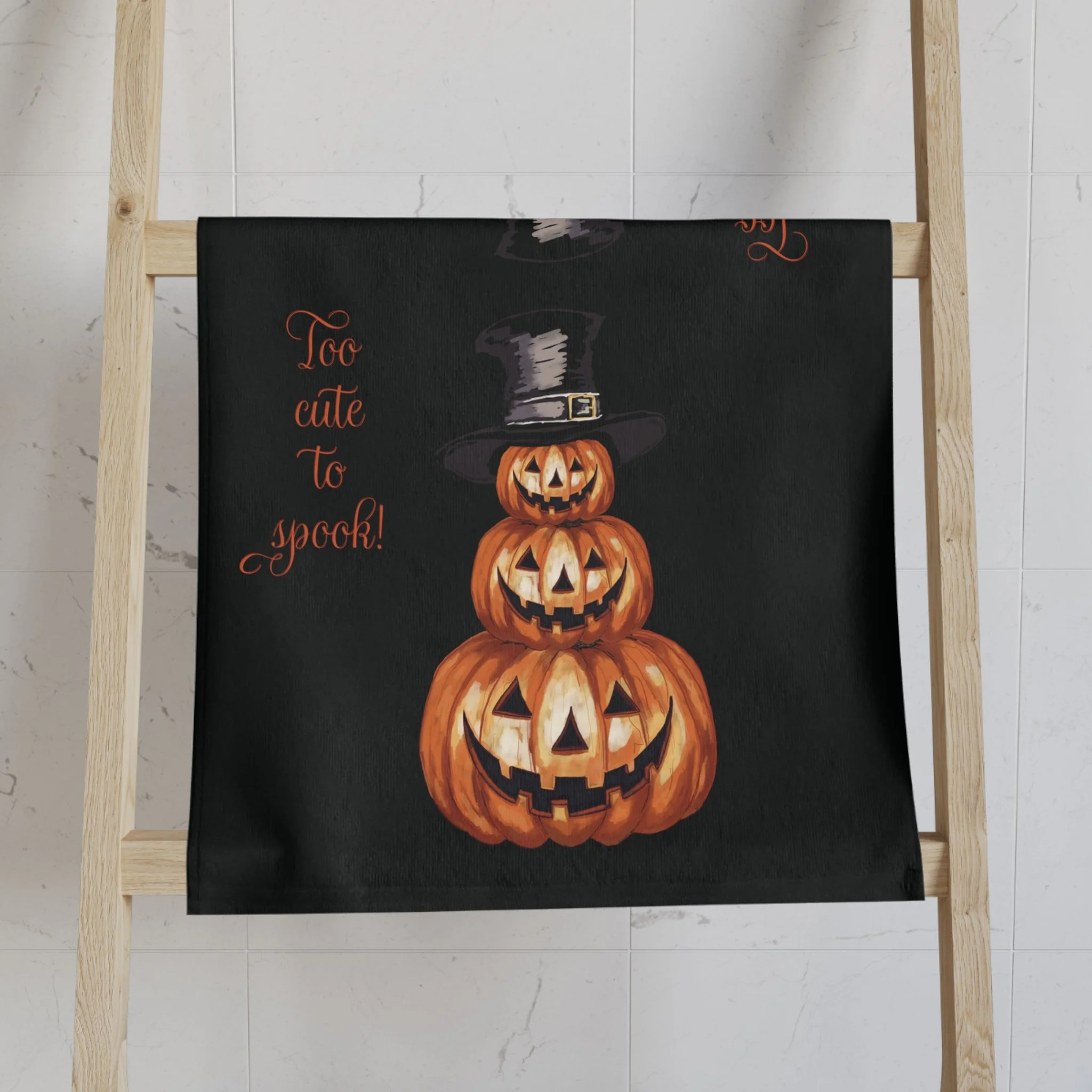 Halloween Jack-o'-Lantern Stack Hand Towel — "Too Cute to Spook"