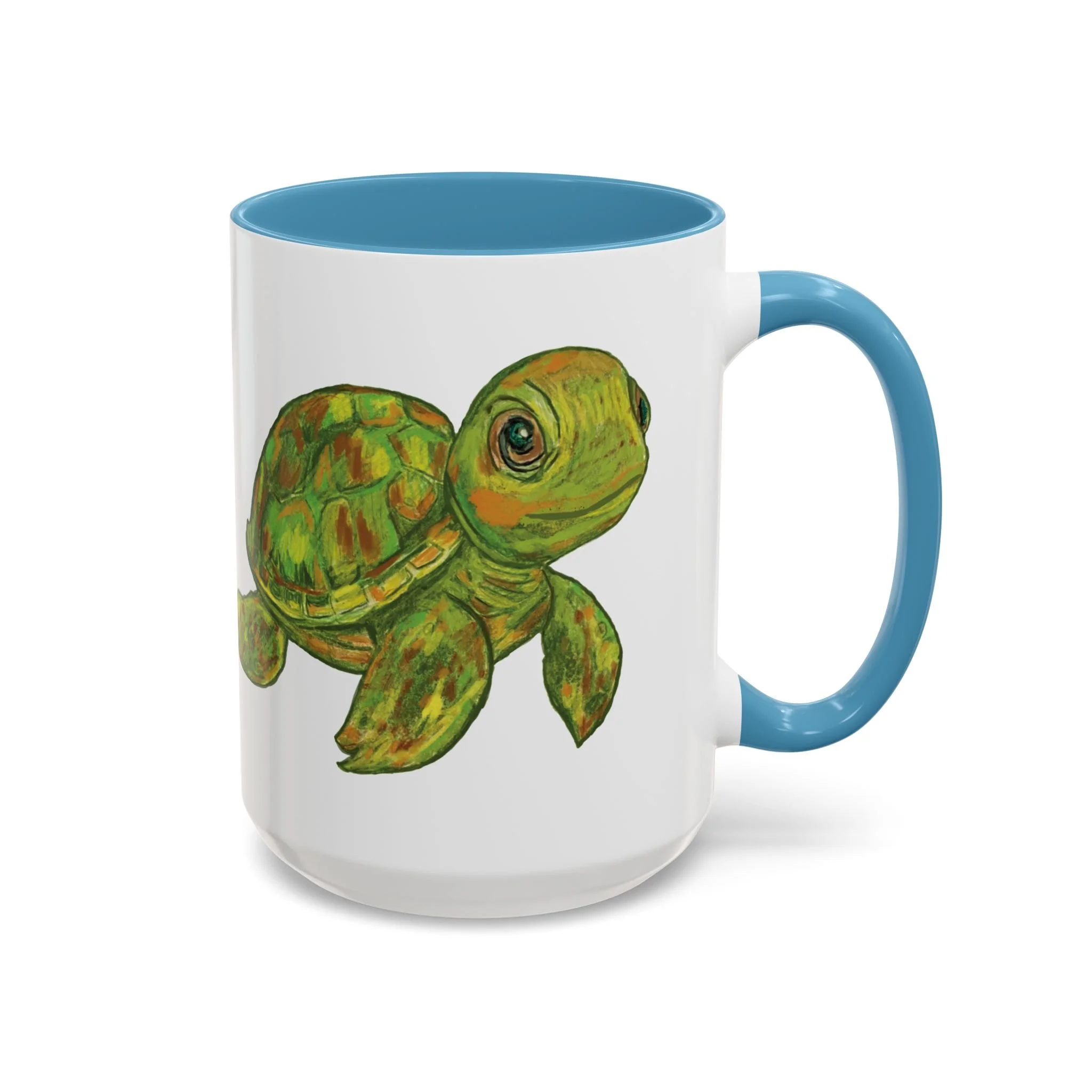 Shelly Sea Turtle Two Tone Ceramic Coffee Mugs light blue