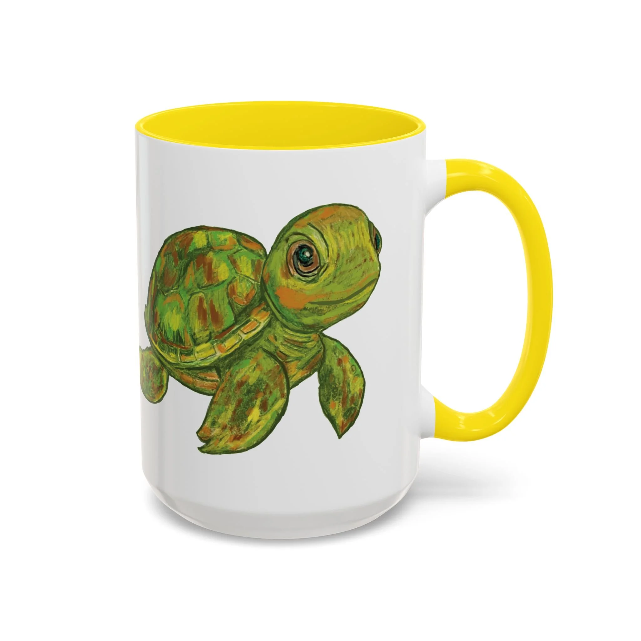 Shelly Sea Turtle Two Tone Ceramic Coffee Mugs yellow